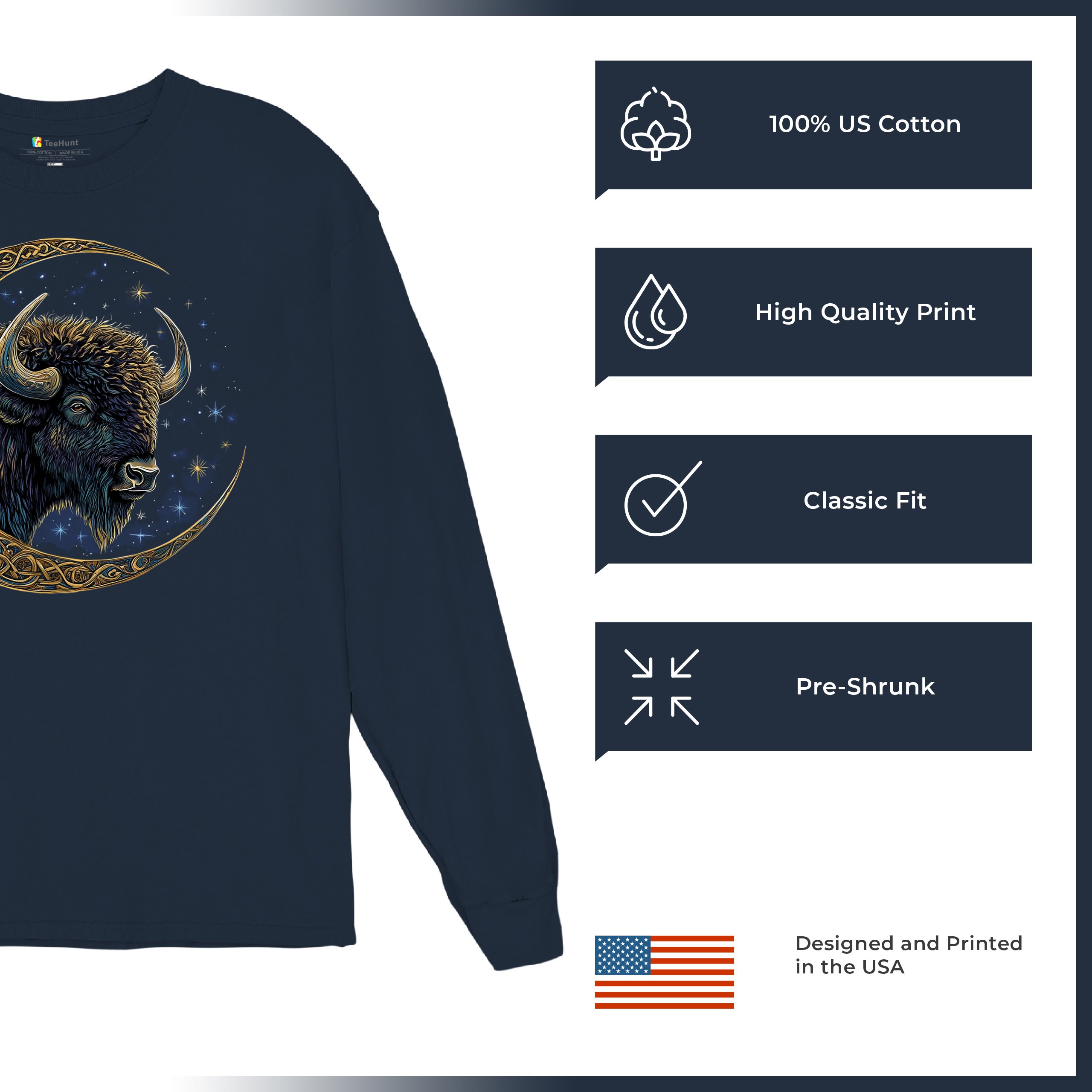 Camiseta Celta Luna Bisonte Manga Larga Bosque Místico Animal Vida Silvestre Celestial - Imagen 42 de 78