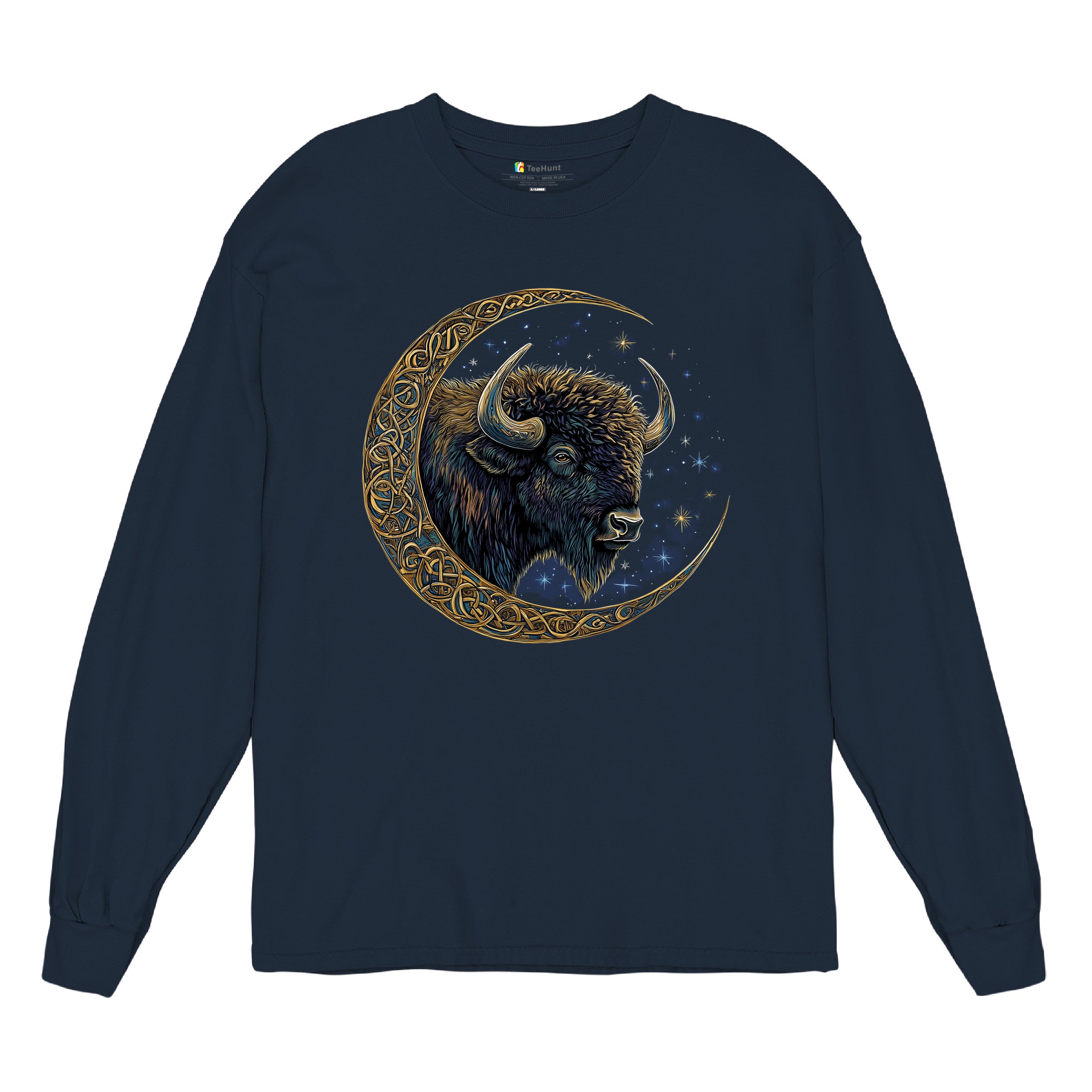 Camiseta Celta Luna Bisonte Manga Larga Bosque Místico Animal Vida Silvestre Celestial - Imagen 41 de 78