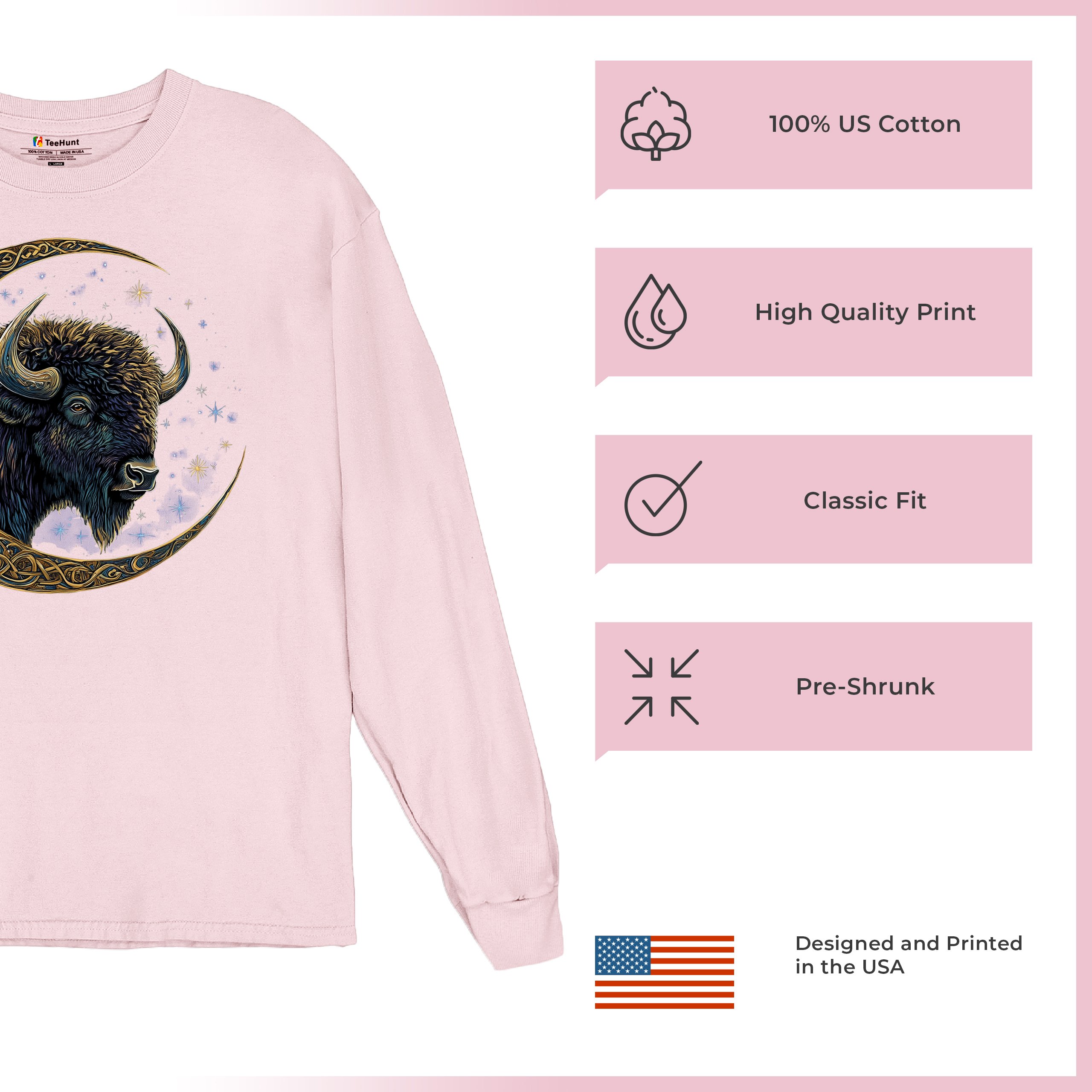Camiseta Celta Luna Bisonte Manga Larga Bosque Místico Animal Vida Silvestre Celestial - Imagen 77 de 78