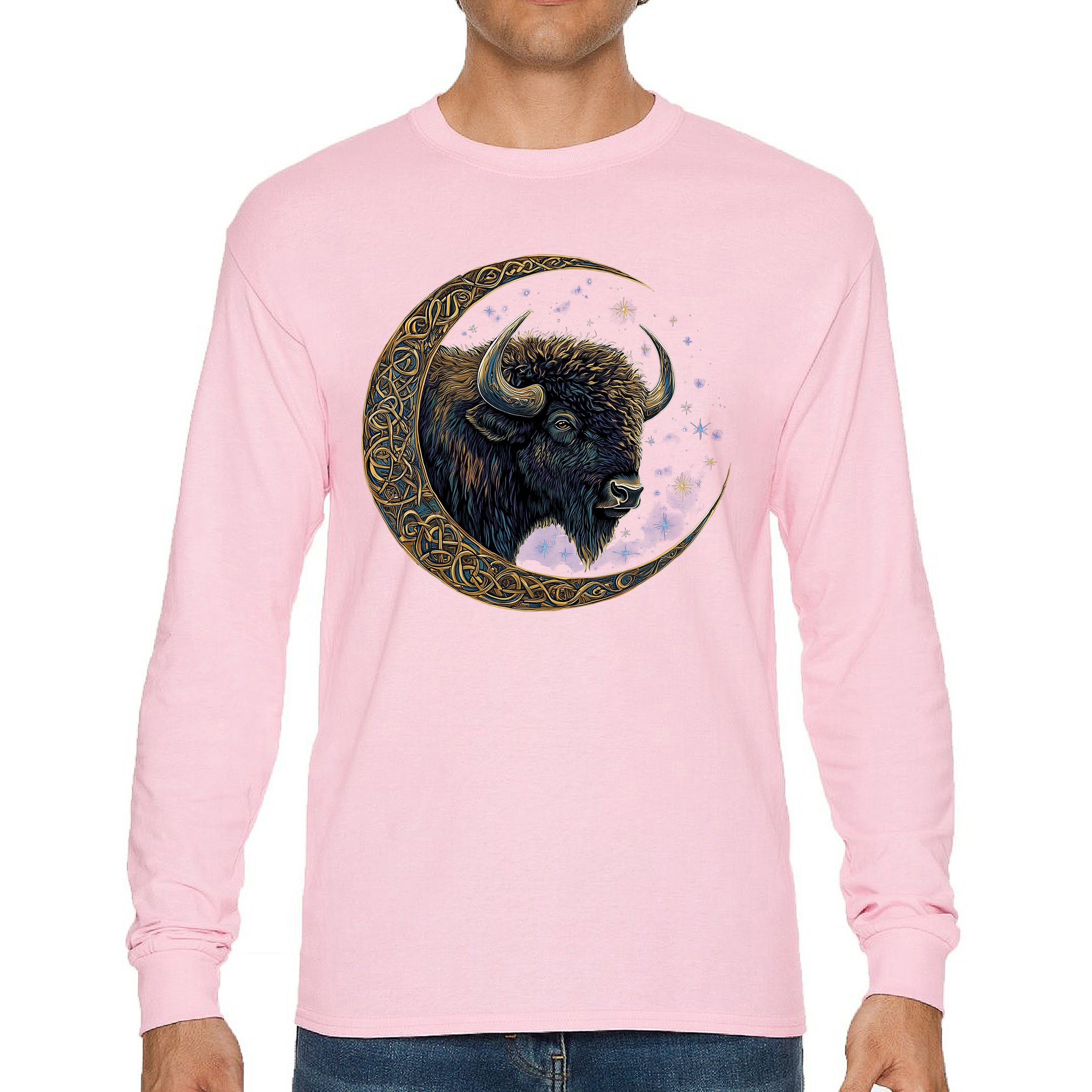 Camiseta Celta Luna Bisonte Manga Larga Bosque Místico Animal Vida Silvestre Celestial - Imagen 72 de 78