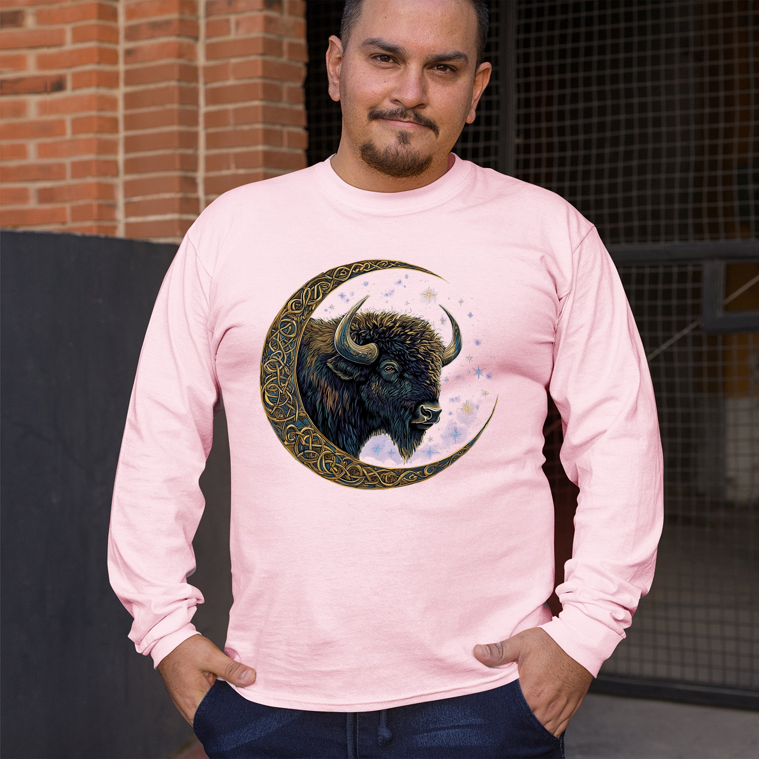 Camiseta Celta Luna Bisonte Manga Larga Bosque Místico Animal Vida Silvestre Celestial - Imagen 75 de 78