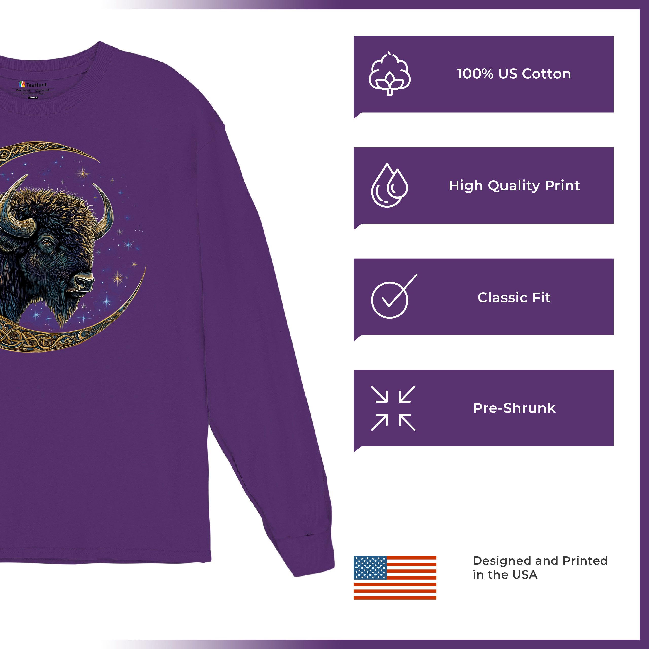 Camiseta Celta Luna Bisonte Manga Larga Bosque Místico Animal Vida Silvestre Celestial - Imagen 21 de 78