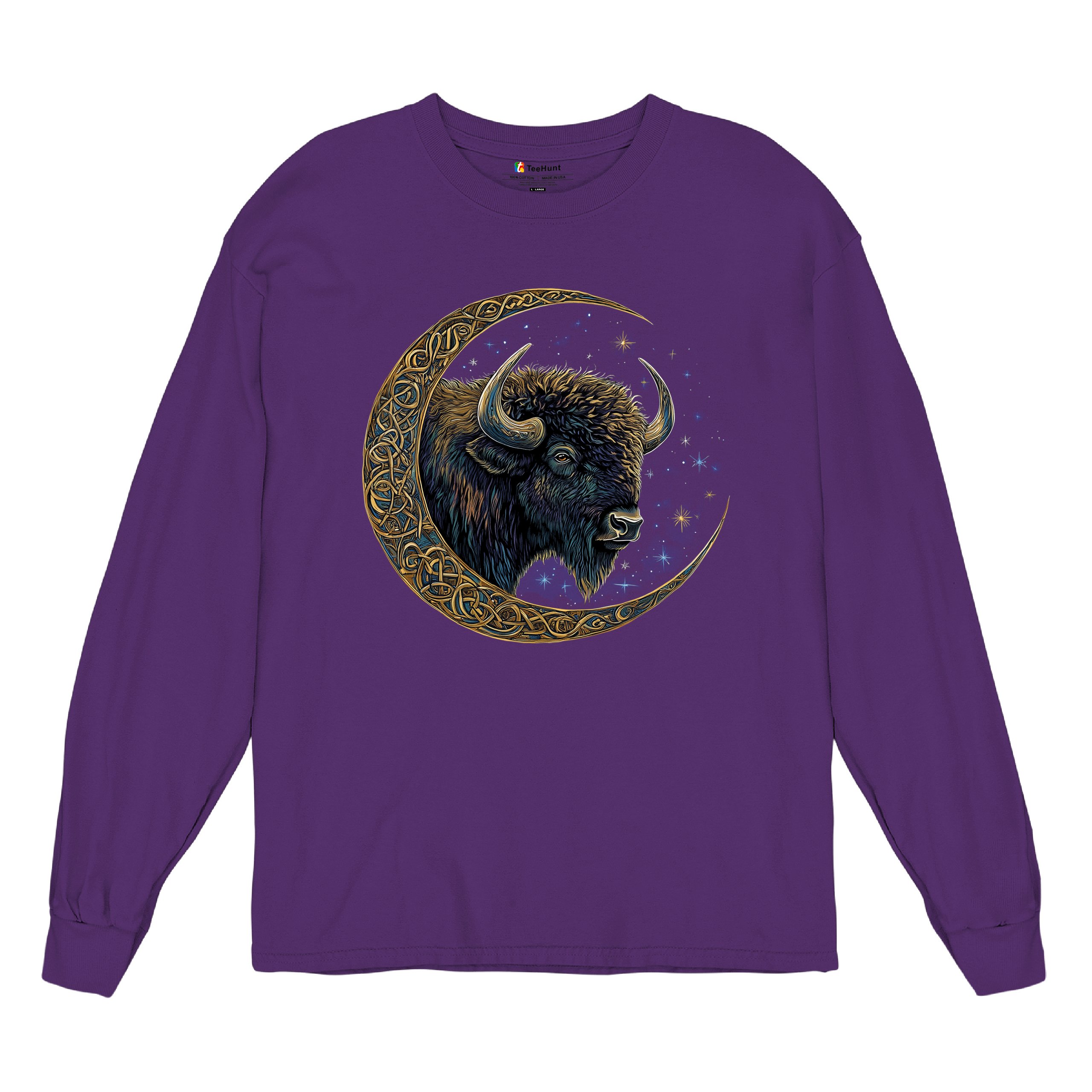 Camiseta Celta Luna Bisonte Manga Larga Bosque Místico Animal Vida Silvestre Celestial - Imagen 20 de 78