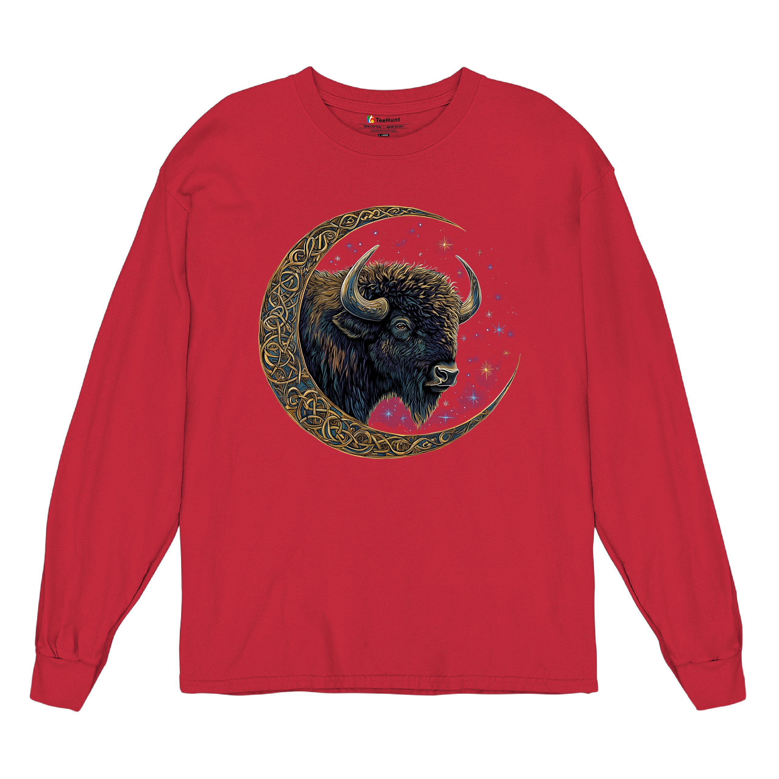 Camiseta Celta Luna Bisonte Manga Larga Bosque Místico Animal Vida Silvestre Celestial - Imagen 27 de 78