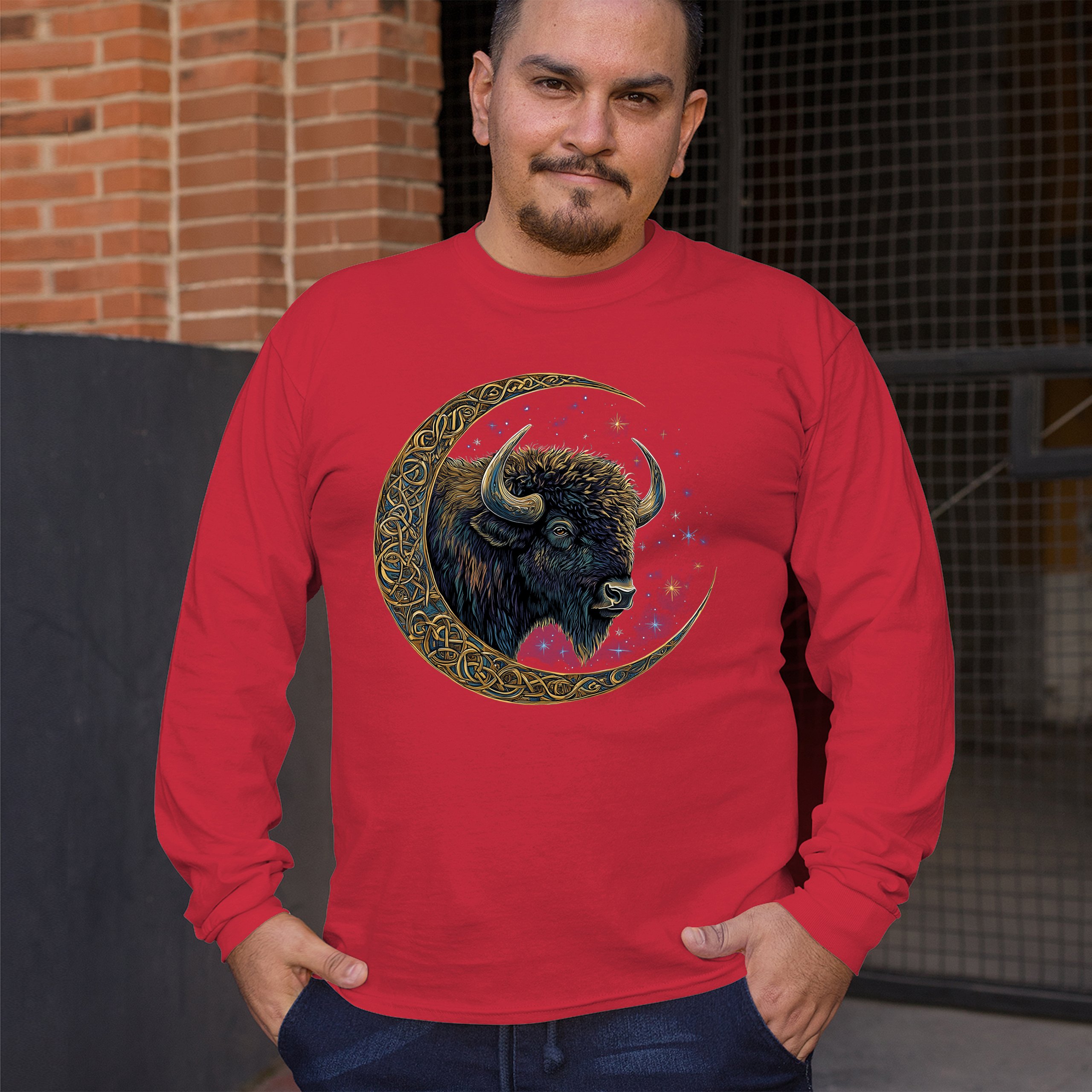 Camiseta Celta Luna Bisonte Manga Larga Bosque Místico Animal Vida Silvestre Celestial - Imagen 26 de 78