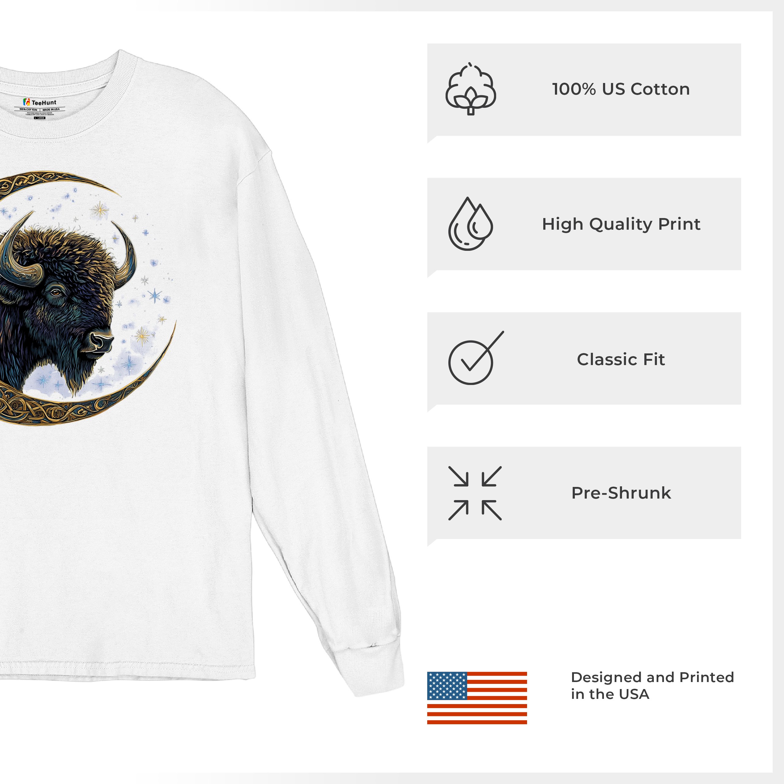 Camiseta Celta Luna Bisonte Manga Larga Bosque Místico Animal Vida Silvestre Celestial - Imagen 35 de 78