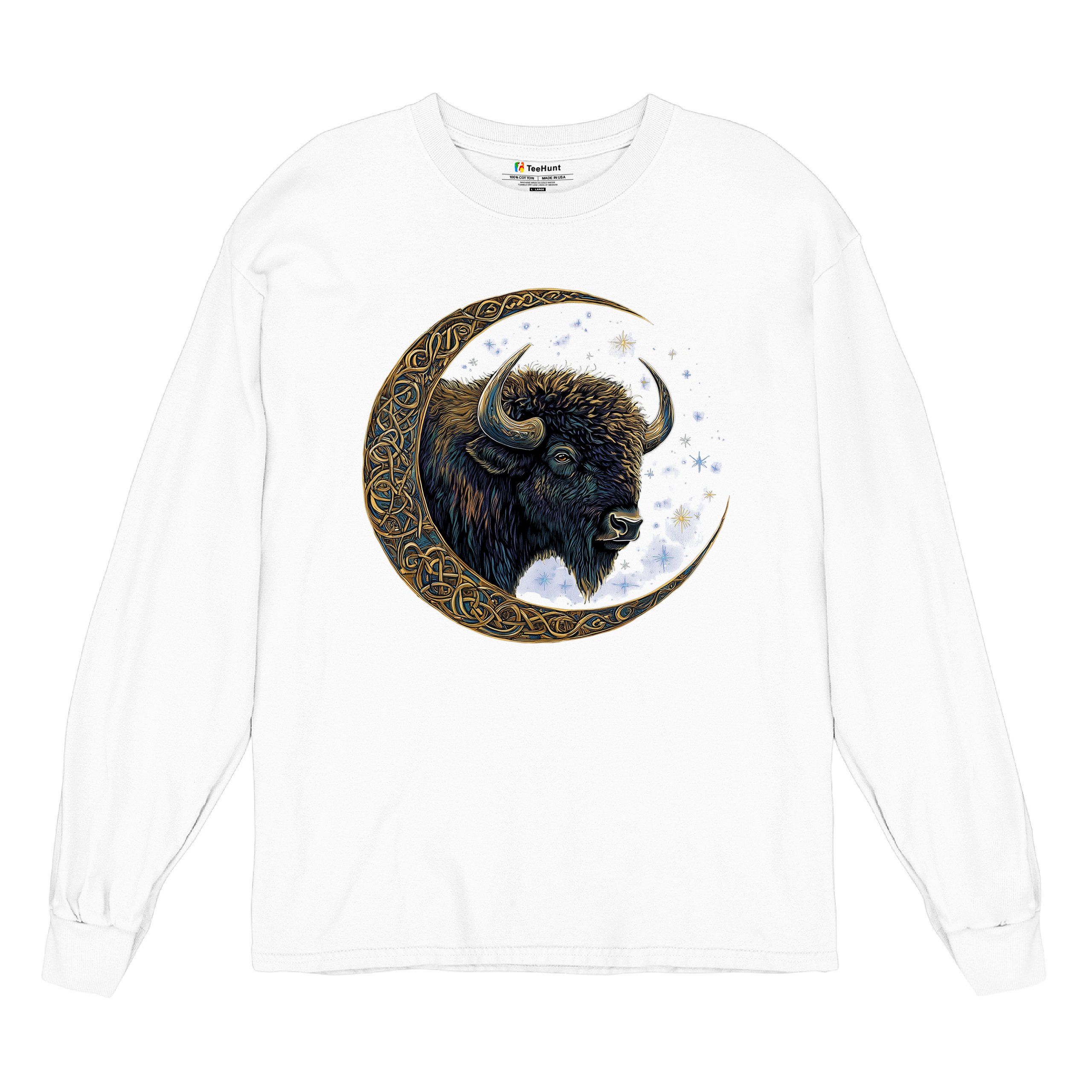 Camiseta Celta Luna Bisonte Manga Larga Bosque Místico Animal Vida Silvestre Celestial - Imagen 34 de 78