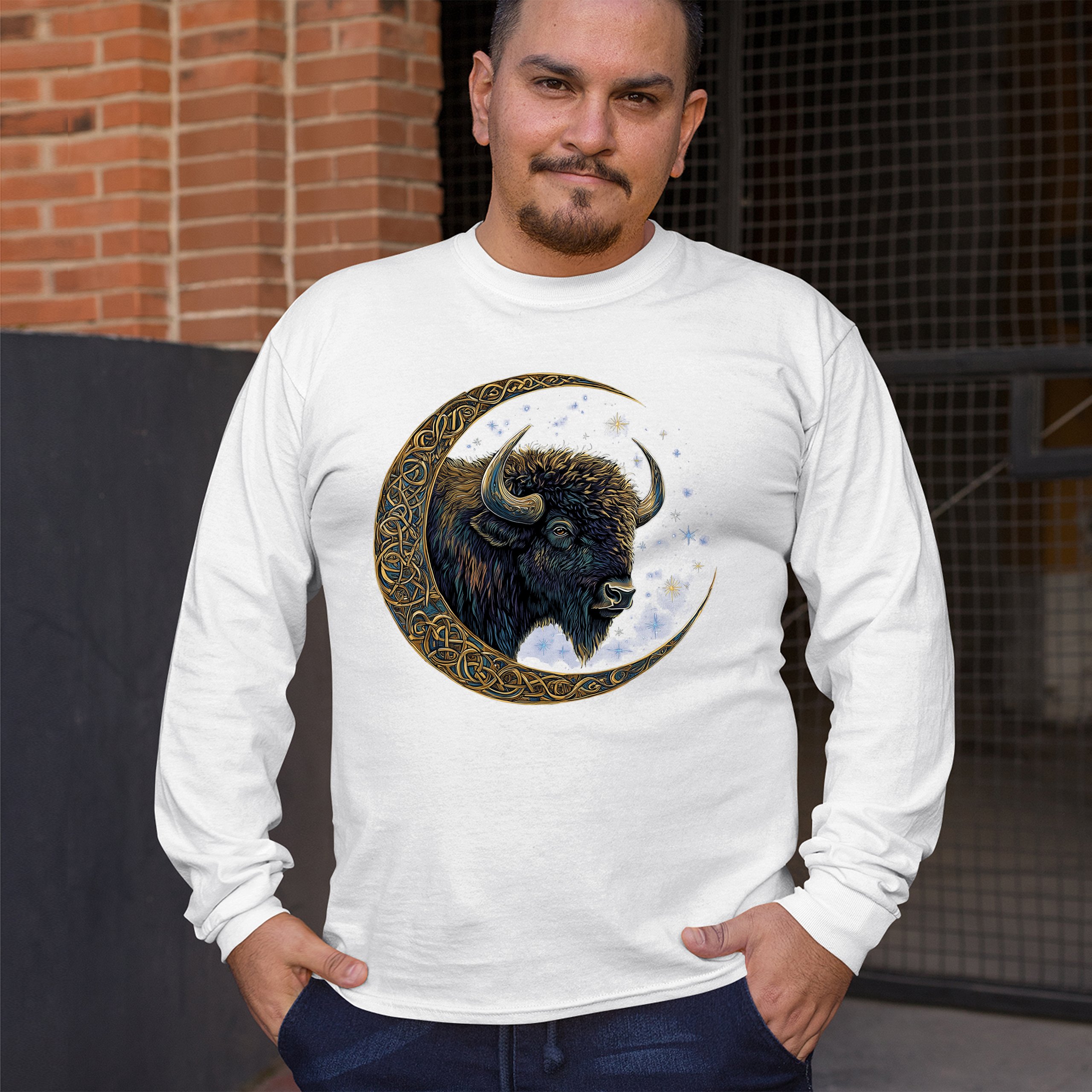 Camiseta Celta Luna Bisonte Manga Larga Bosque Místico Animal Vida Silvestre Celestial - Imagen 33 de 78