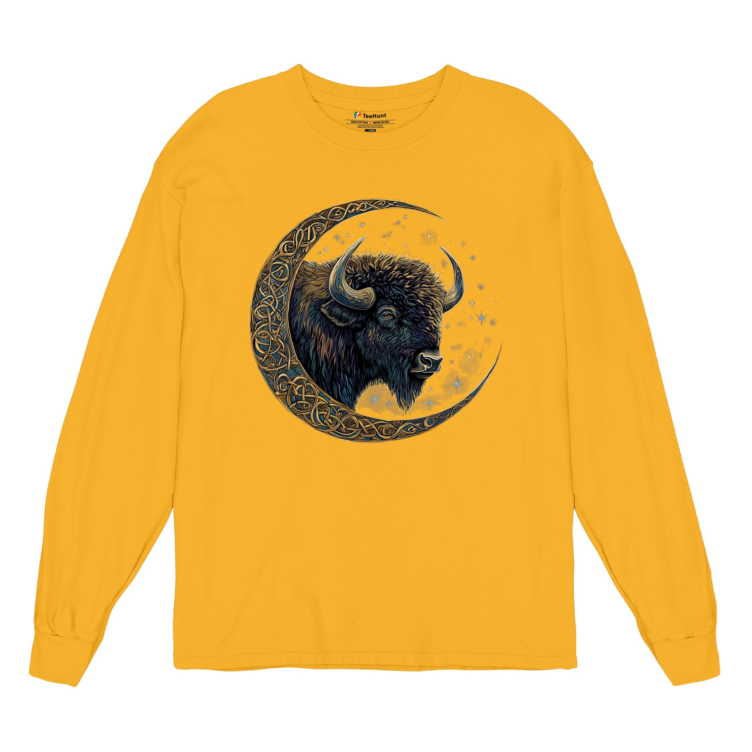 Camiseta Celta Luna Bisonte Manga Larga Bosque Místico Animal Vida Silvestre Celestial - Imagen 69 de 78