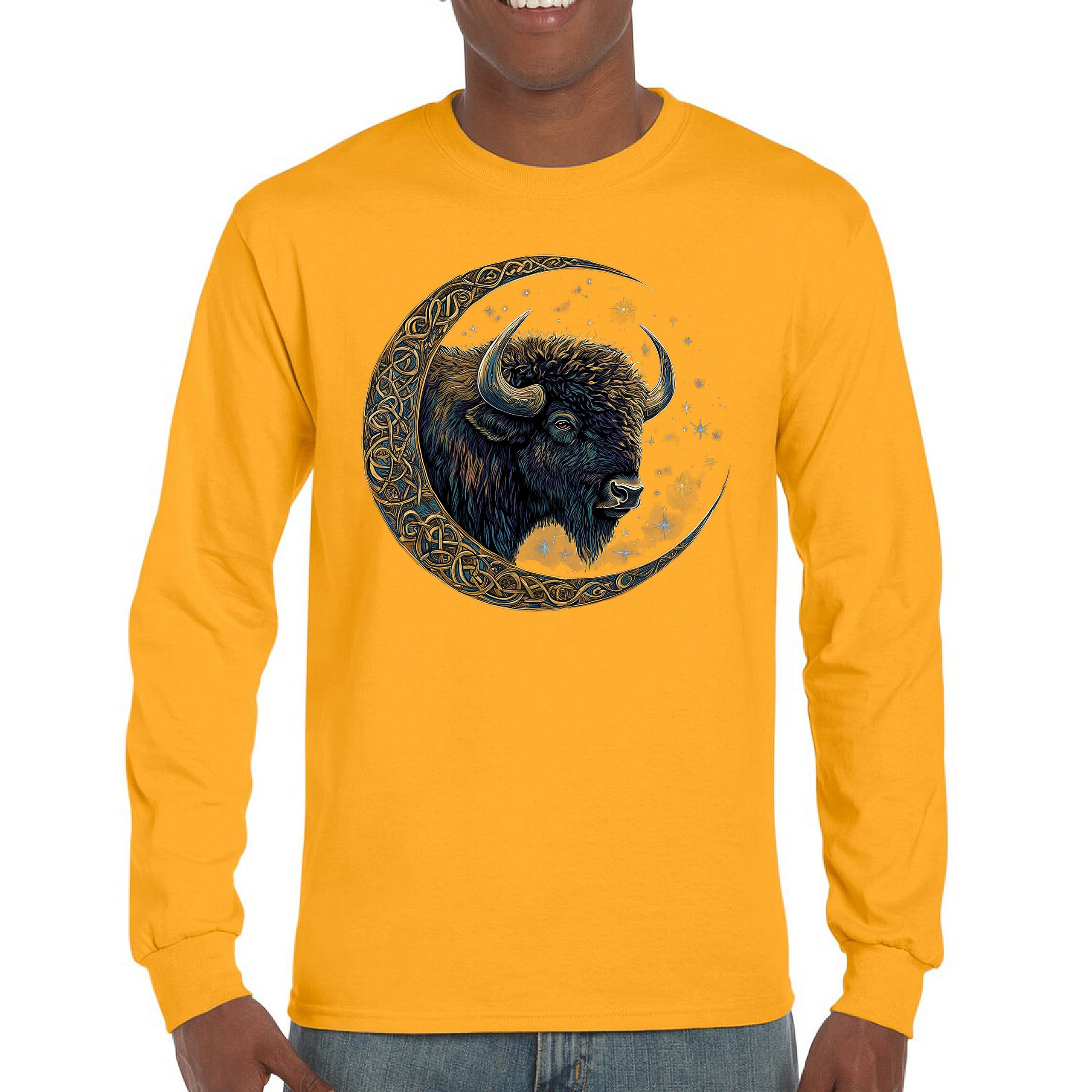 Camiseta Celta Luna Bisonte Manga Larga Bosque Místico Animal Vida Silvestre Celestial - Imagen 65 de 78