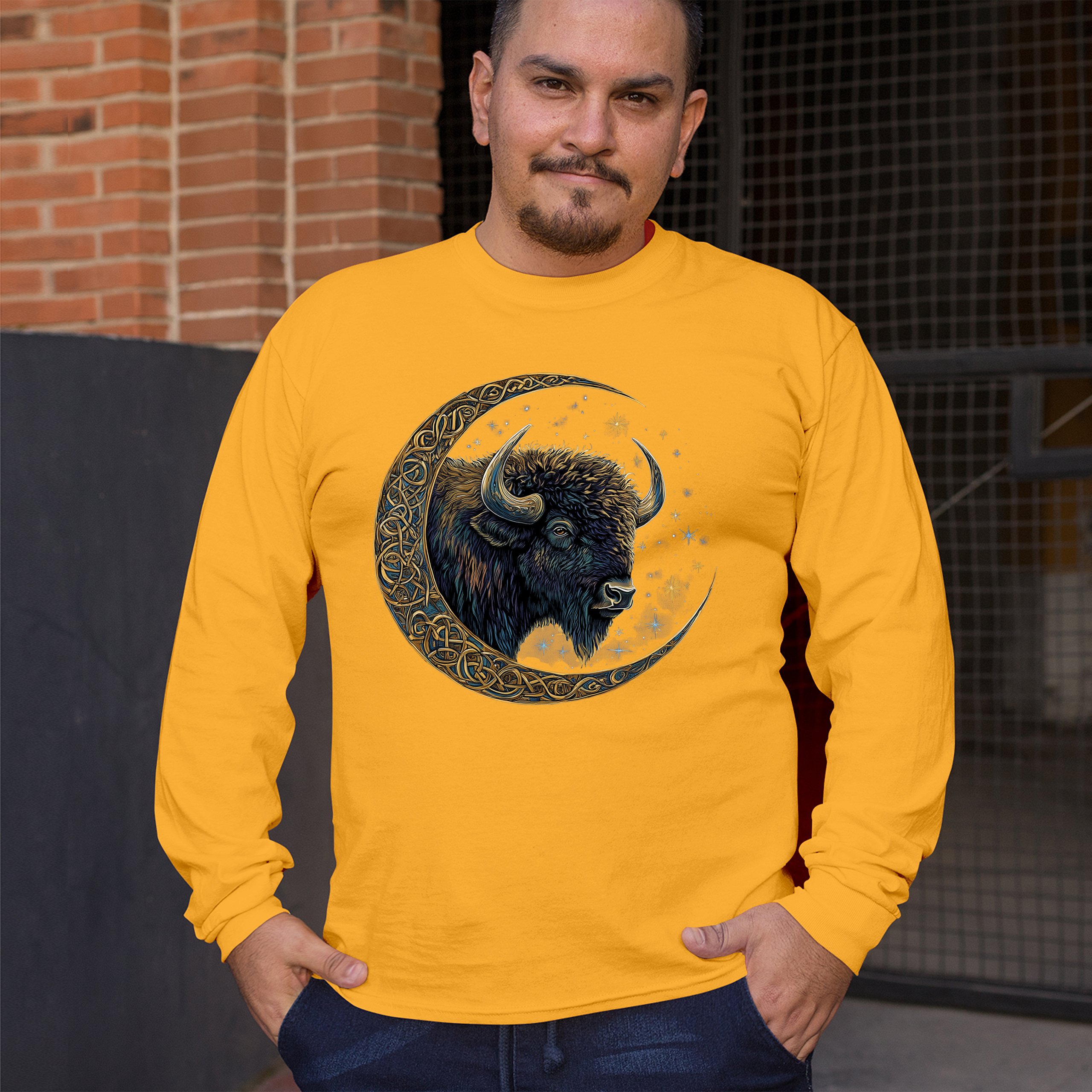 Camiseta Celta Luna Bisonte Manga Larga Bosque Místico Animal Vida Silvestre Celestial - Imagen 68 de 78