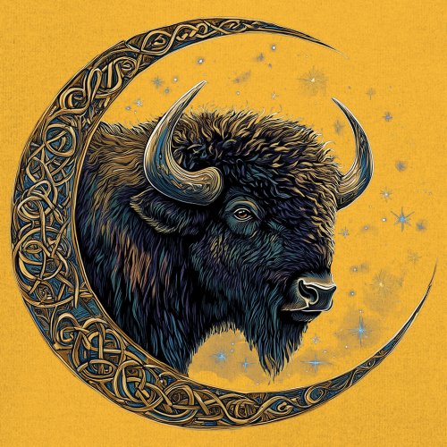 Camiseta Celta Luna Bisonte Manga Larga Bosque Místico Animal Vida Silvestre Celestial - Imagen 67 de 78