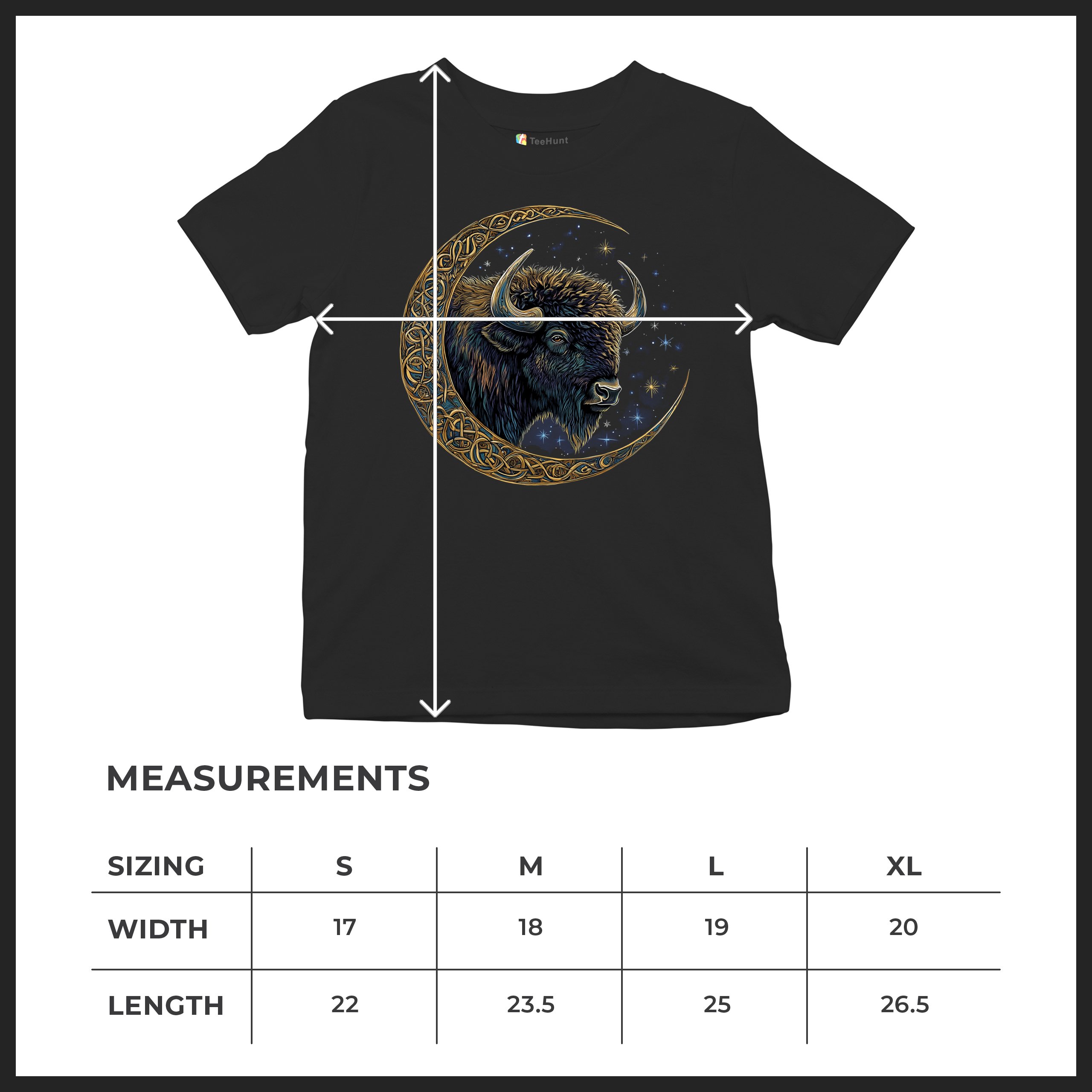 Celtic Moon Bison Youth T-shirt Mystical Forest Animal Wildlife Celestial Kids - Picture 8 of 50