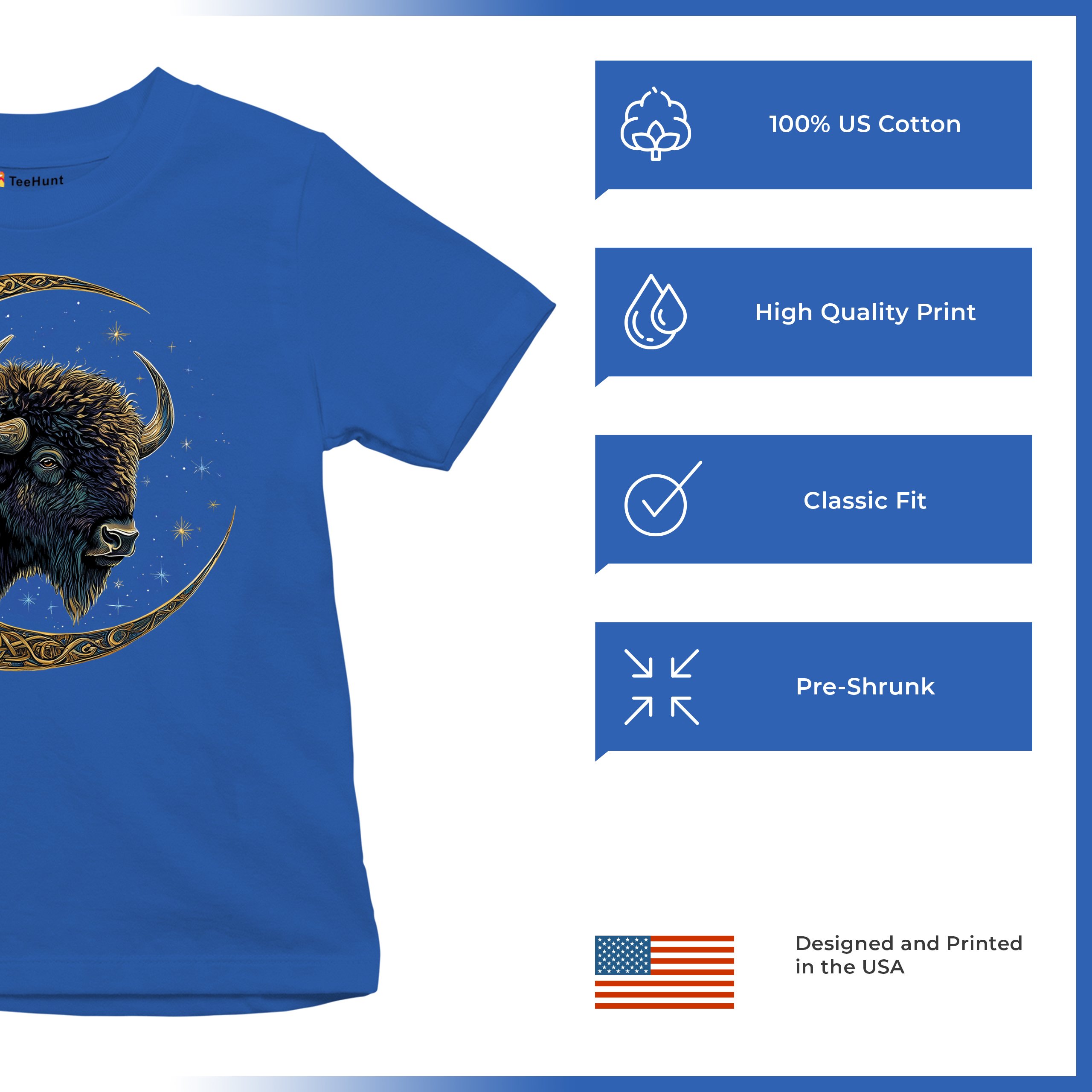 Celtic Moon Bison Youth T-shirt Mystical Forest Animal Wildlife Celestial Kids - Picture 42 of 50