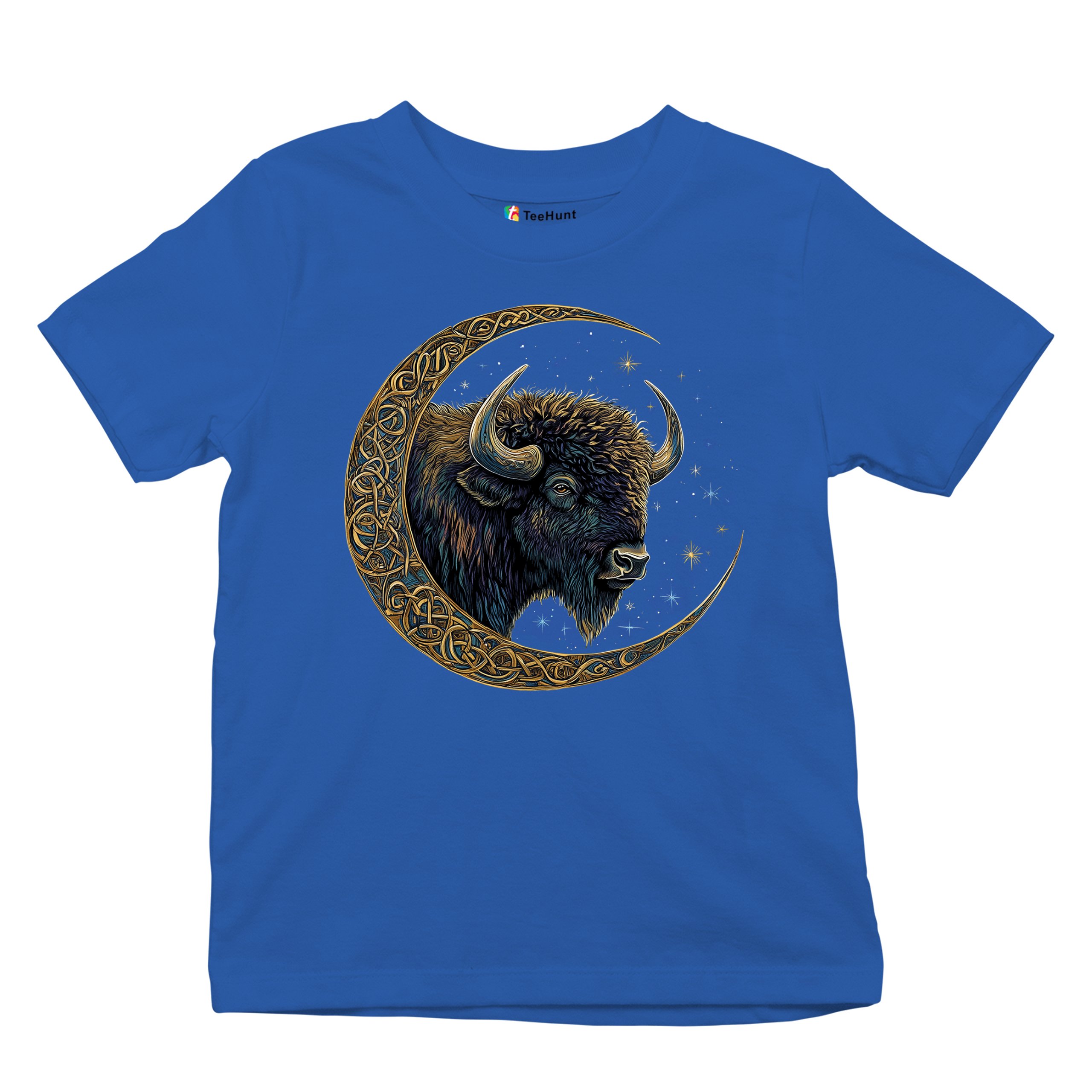 Celtic Moon Bison Youth T-shirt Mystical Forest Animal Wildlife Celestial Kids - Picture 41 of 50