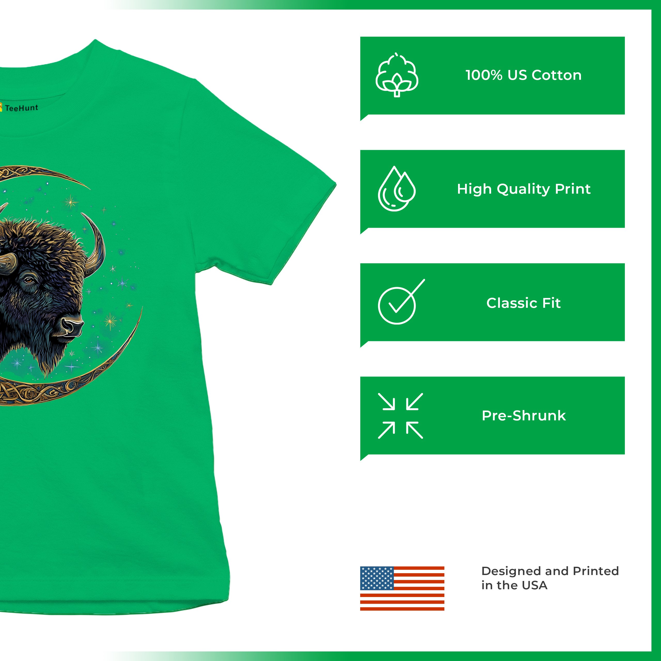 Celtic Moon Bison Youth T-shirt Mystical Forest Animal Wildlife Celestial Kids - Picture 35 of 50