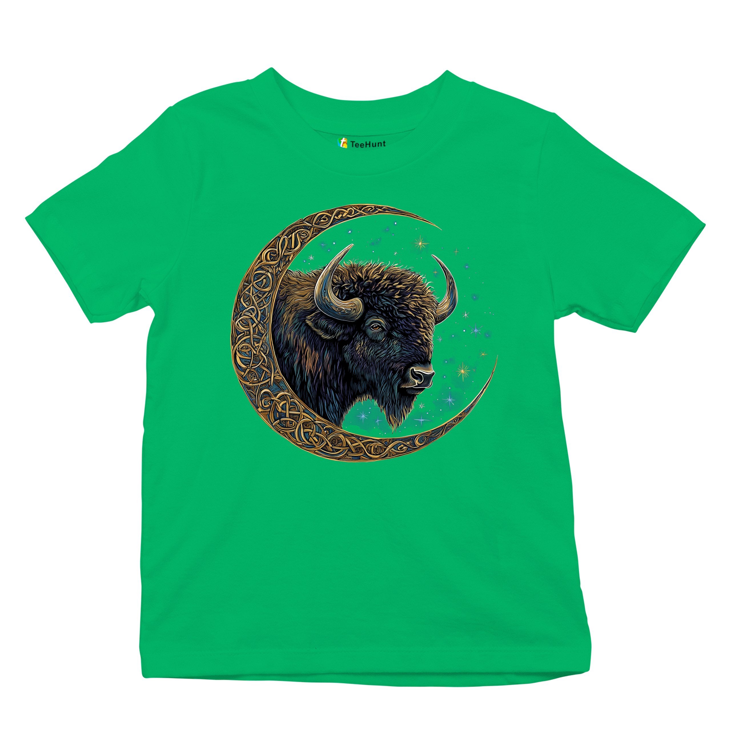 Celtic Moon Bison Youth T-shirt Mystical Forest Animal Wildlife Celestial Kids - Picture 34 of 50