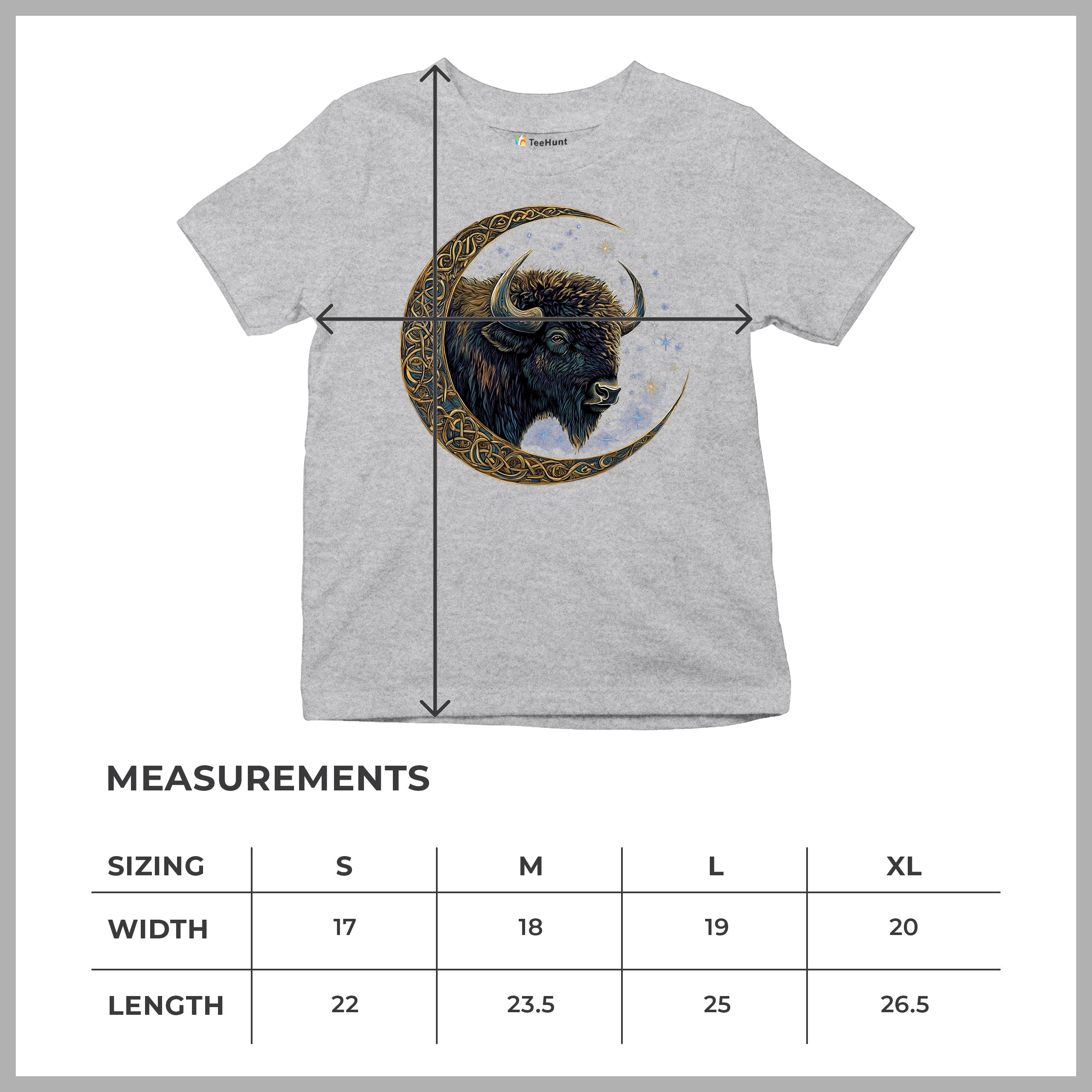Celtic Moon Bison Youth T-shirt Mystical Forest Animal Wildlife Celestial Kids - Picture 15 of 50