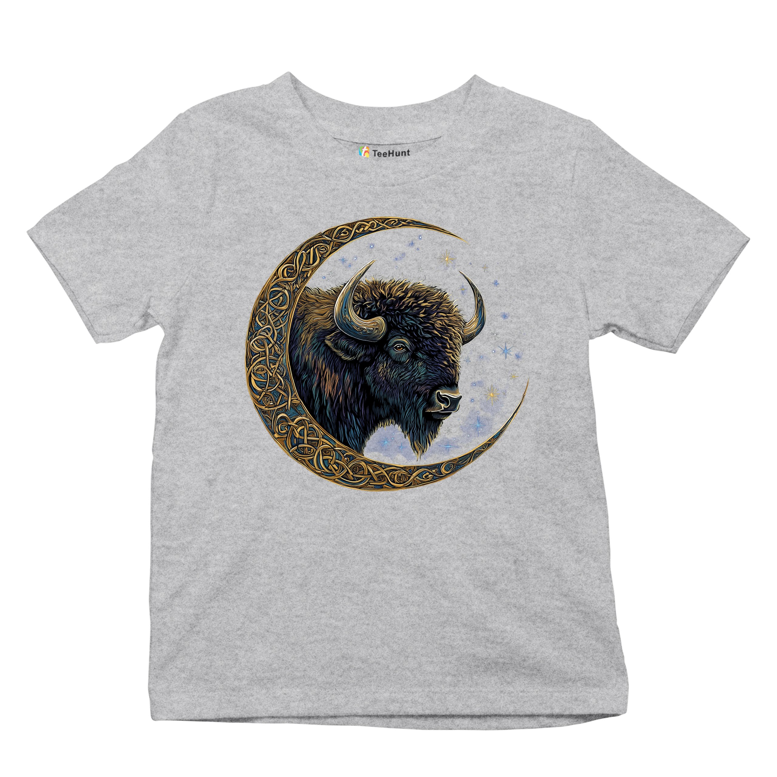 Celtic Moon Bison Youth T-shirt Mystical Forest Animal Wildlife Celestial Kids - Picture 13 of 50