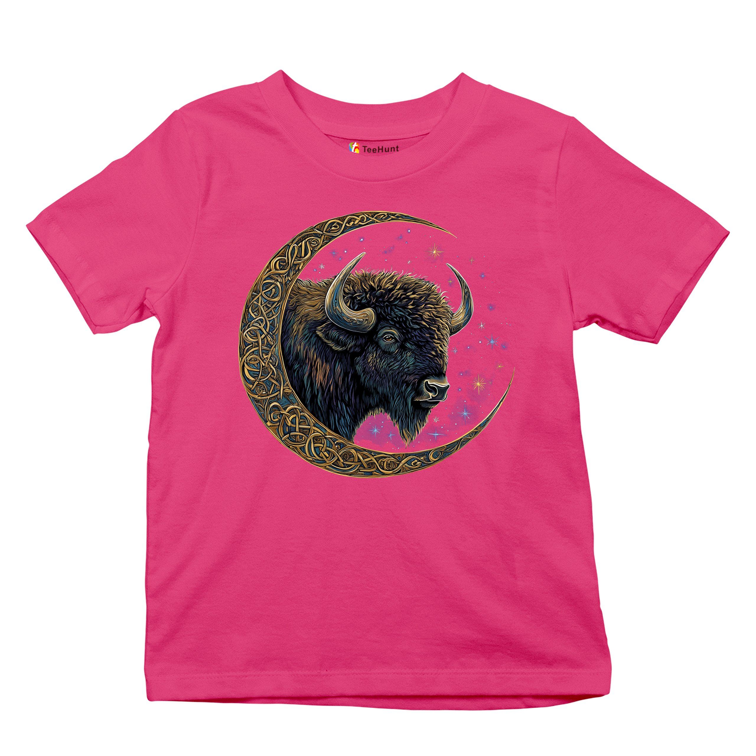 Celtic Moon Bison Youth T-shirt Mystical Forest Animal Wildlife Celestial Kids - Picture 48 of 50