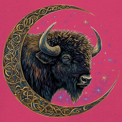 Celtic Moon Bison Youth T-shirt Mystical Forest Animal Wildlife Celestial Kids - Picture 46 of 50