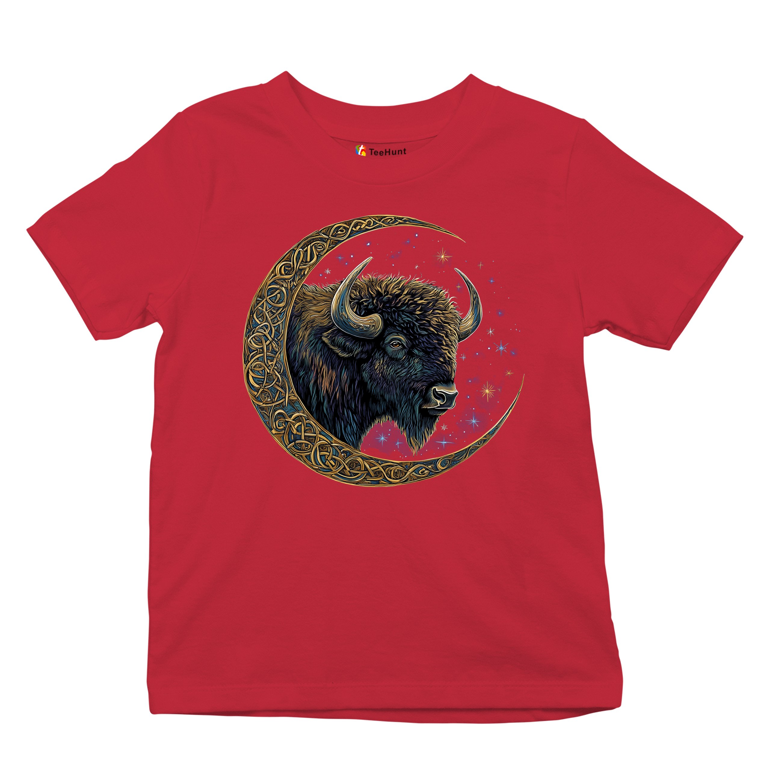 Celtic Moon Bison Youth T-shirt Mystical Forest Animal Wildlife Celestial Kids - Picture 20 of 50