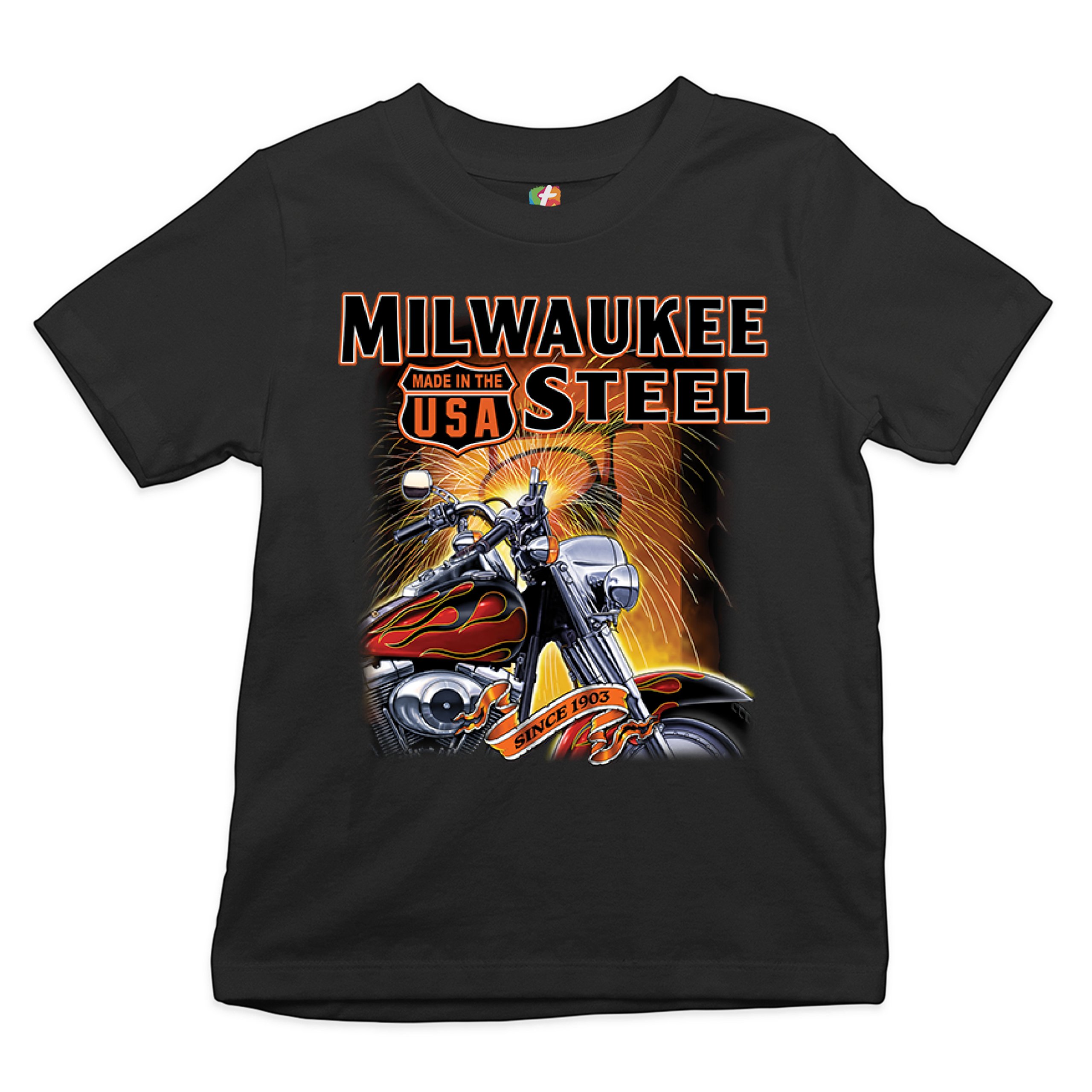 Milwaukee Steel Youth T-shirt Route 66 Motorcycle Chopper Bobber Biker Kids - Picture 2 of 29