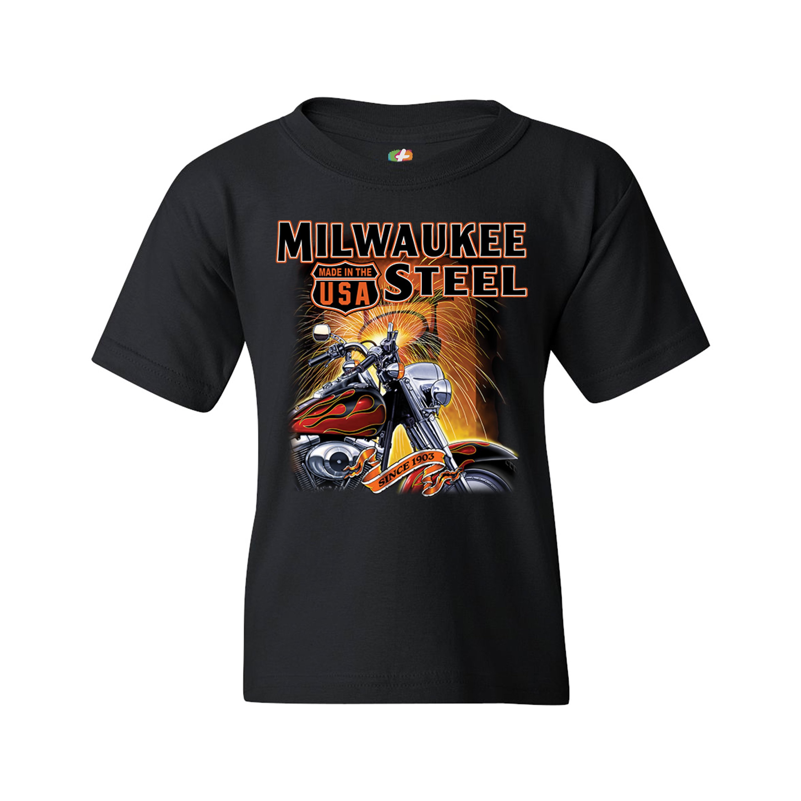 Milwaukee Steel Youth T-shirt Route 66 Motorcycle Chopper Bobber Biker Kids - Picture 3 of 29