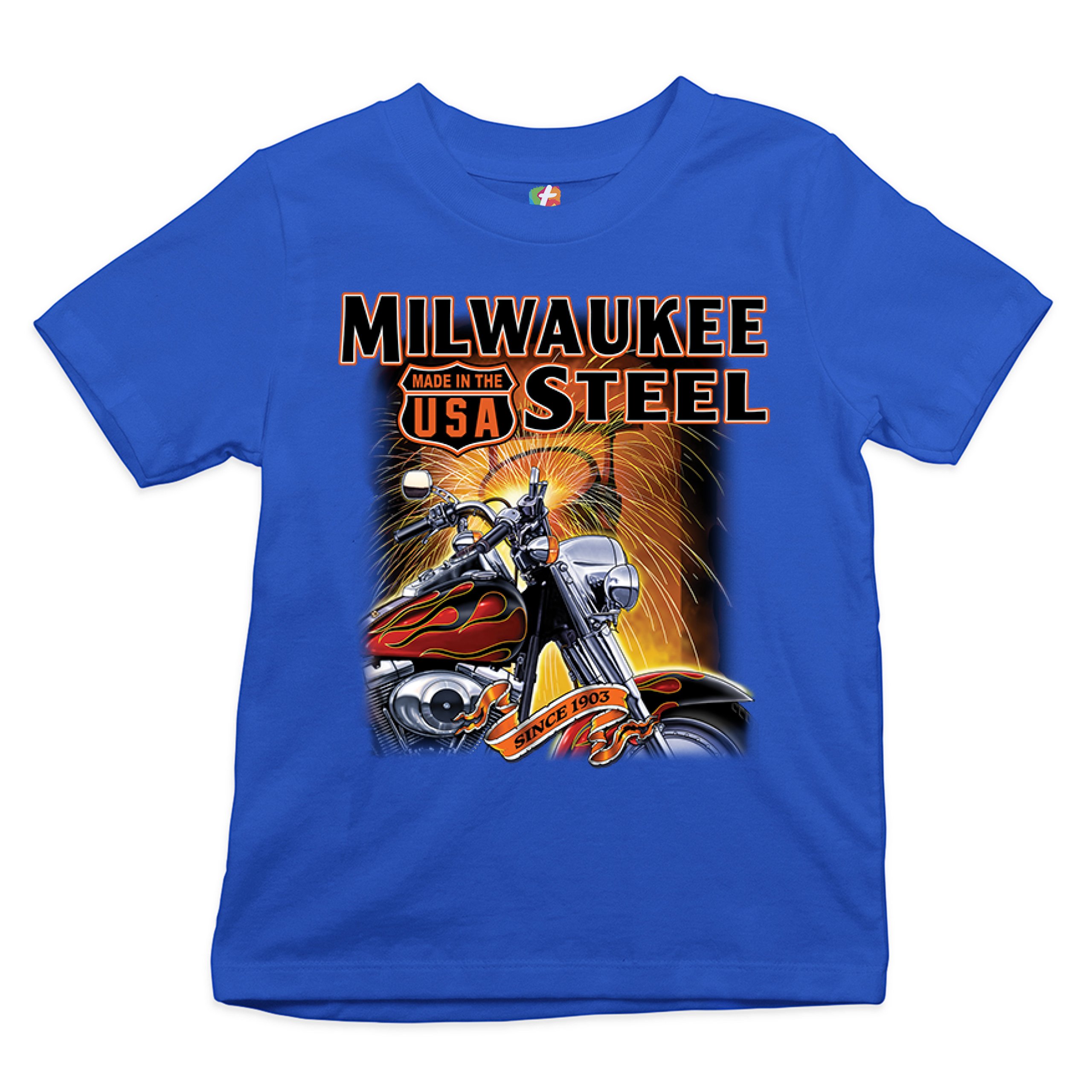 Milwaukee Steel Youth T-shirt Route 66 Motorcycle Chopper Bobber Biker Kids - Picture 22 of 29