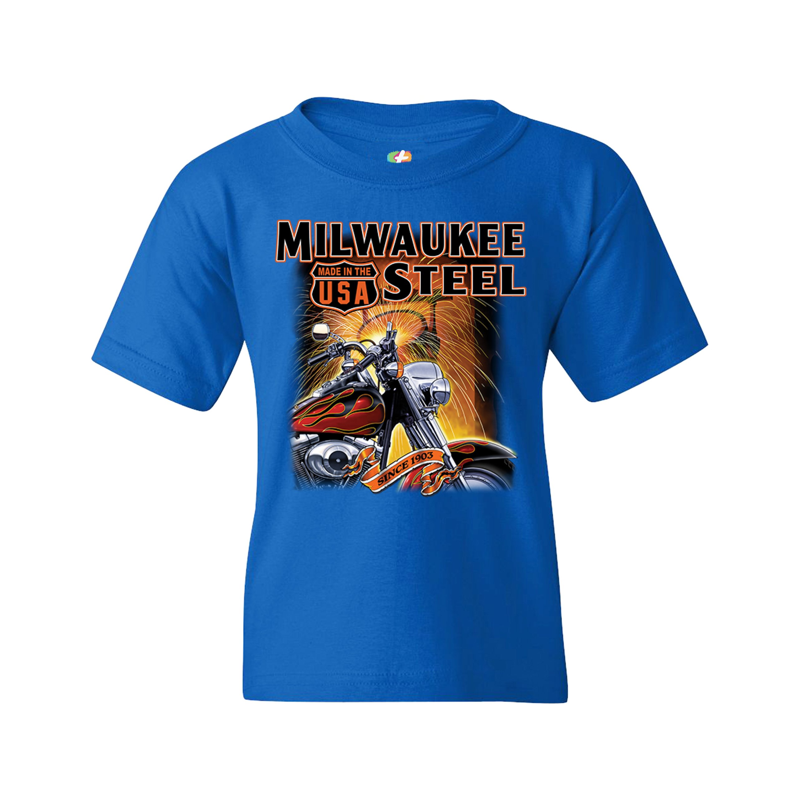 Milwaukee Steel Youth T-shirt Route 66 Motorcycle Chopper Bobber Biker Kids - Picture 23 of 29
