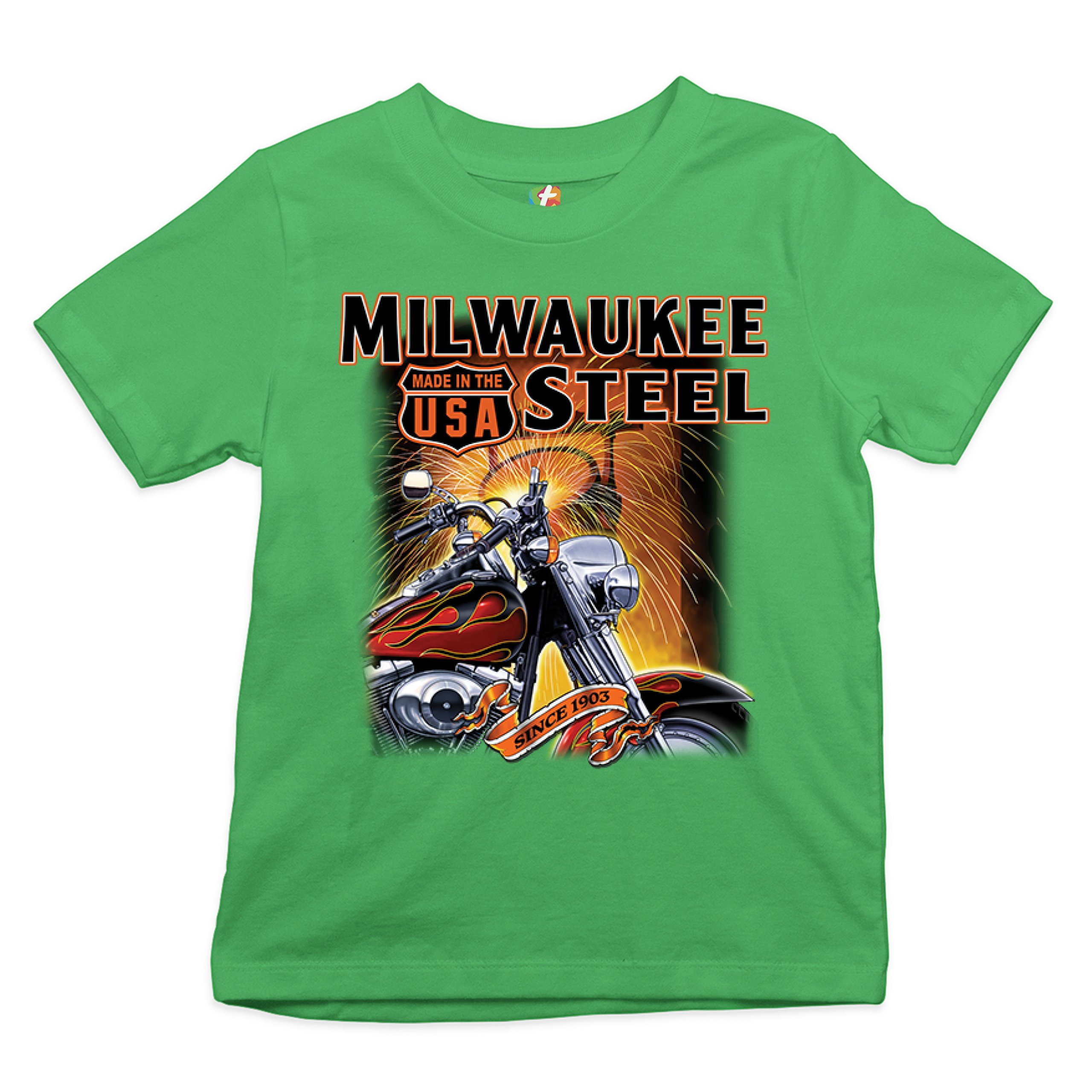 Milwaukee Steel Youth T-shirt Route 66 Motorcycle Chopper Bobber Biker Kids - Picture 18 of 29