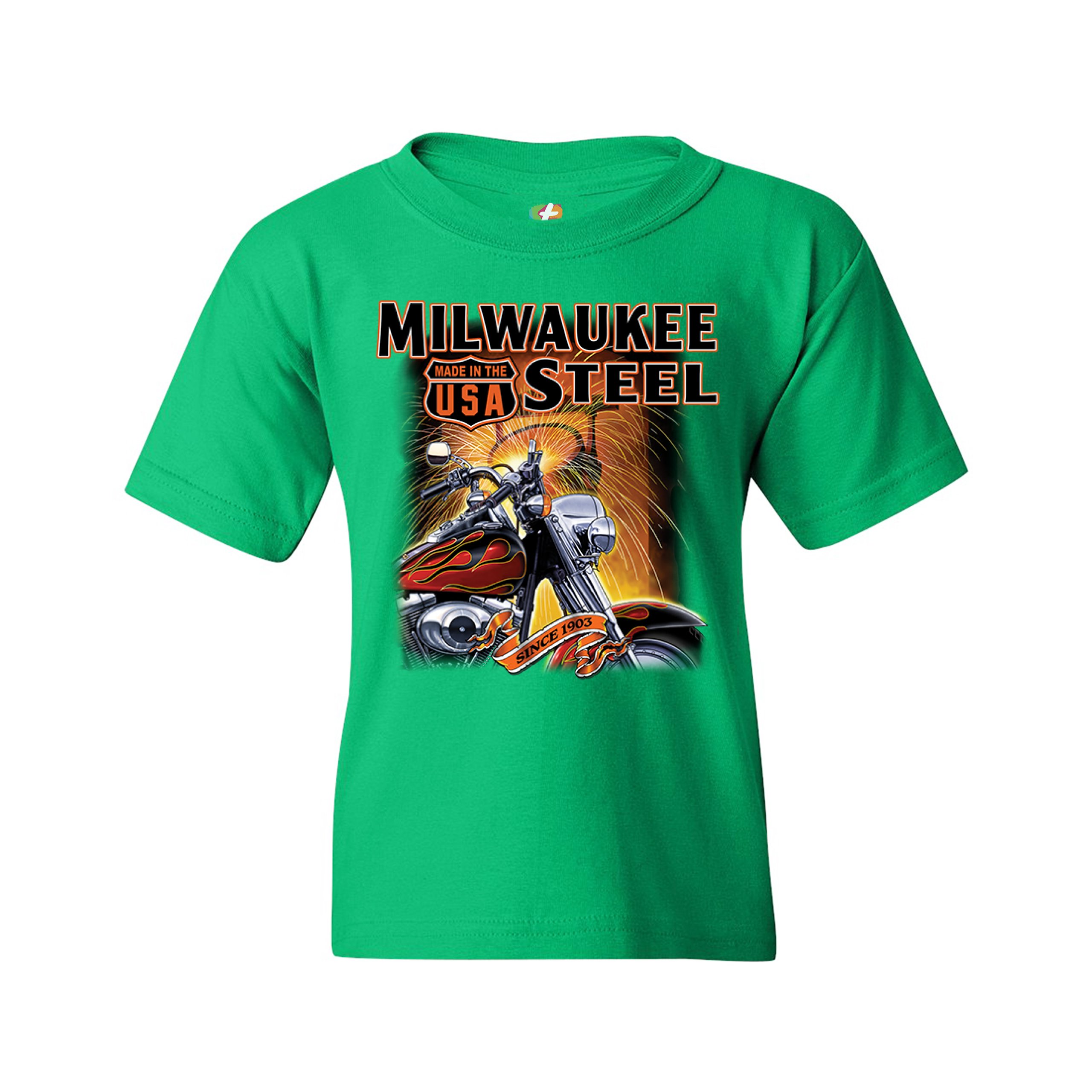 Milwaukee Steel Youth T-shirt Route 66 Motorcycle Chopper Bobber Biker Kids - Picture 19 of 29