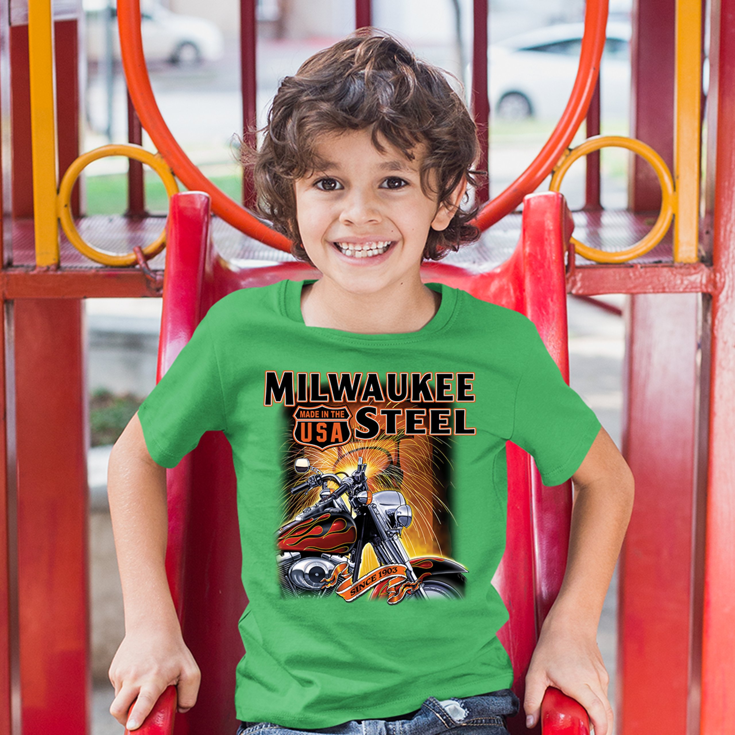 Milwaukee Steel Youth T-shirt Route 66 Motorcycle Chopper Bobber Biker Kids - Picture 21 of 29