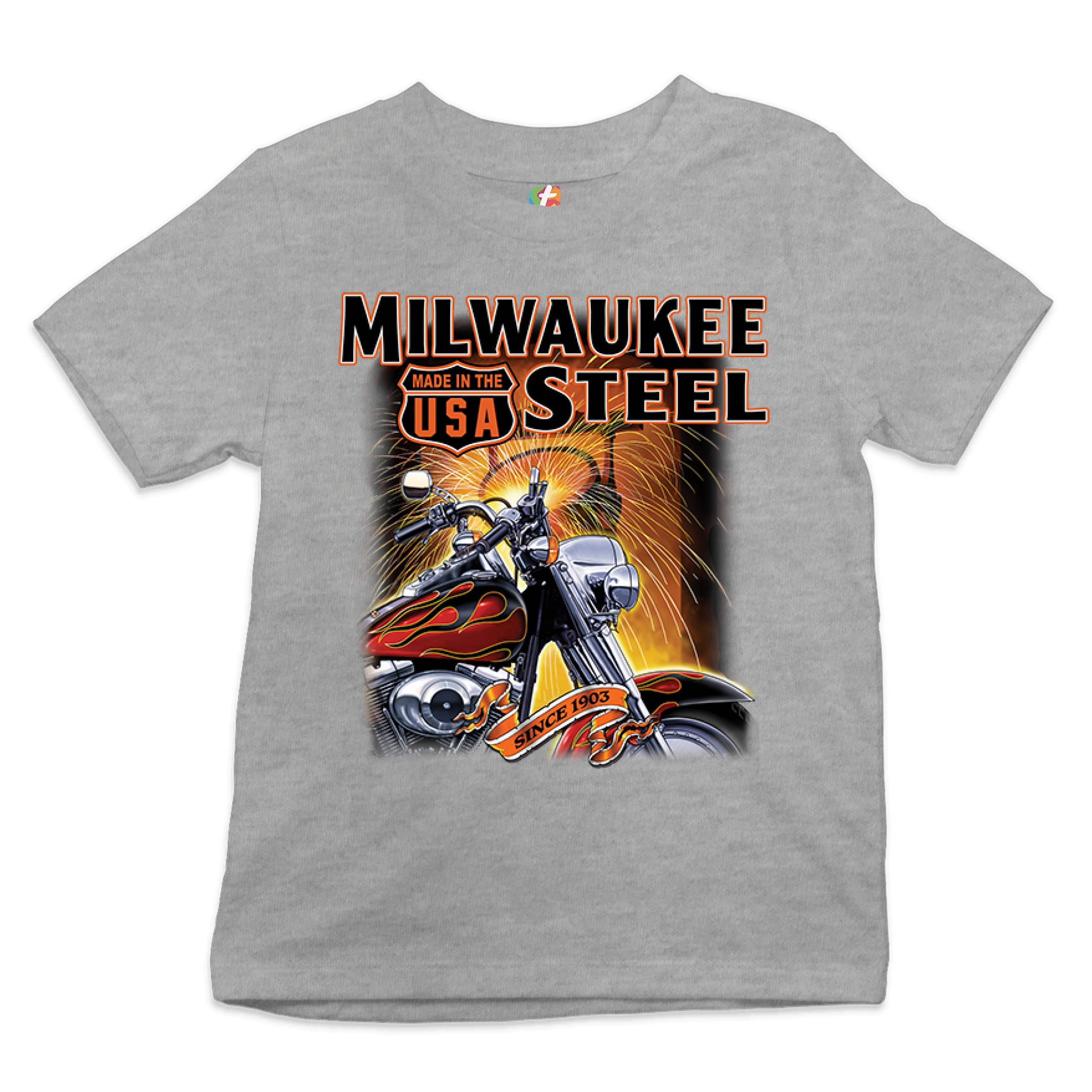Milwaukee Steel Youth T-shirt Route 66 Motorcycle Chopper Bobber Biker Kids - Picture 6 of 29