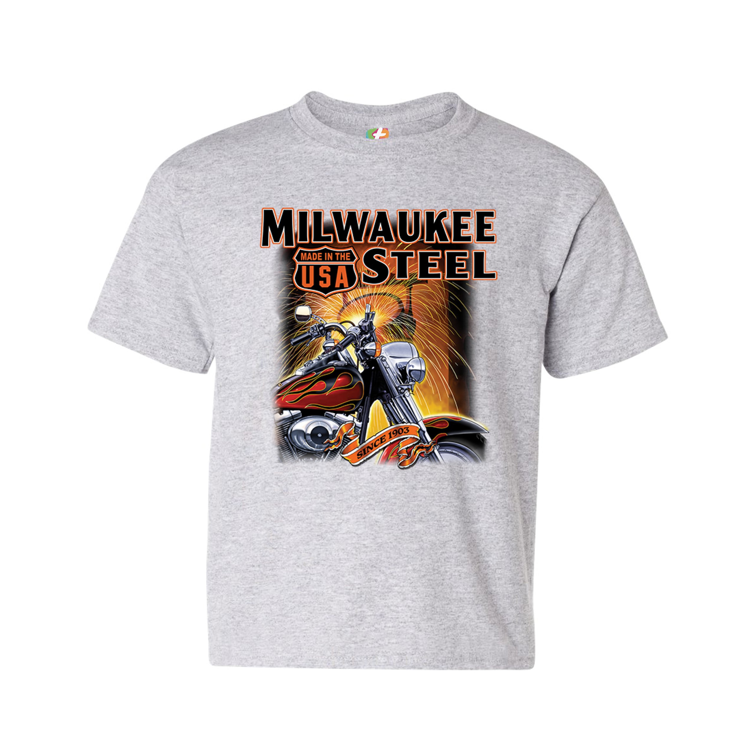 Milwaukee Steel Youth T-shirt Route 66 Motorcycle Chopper Bobber Biker Kids - Picture 7 of 29