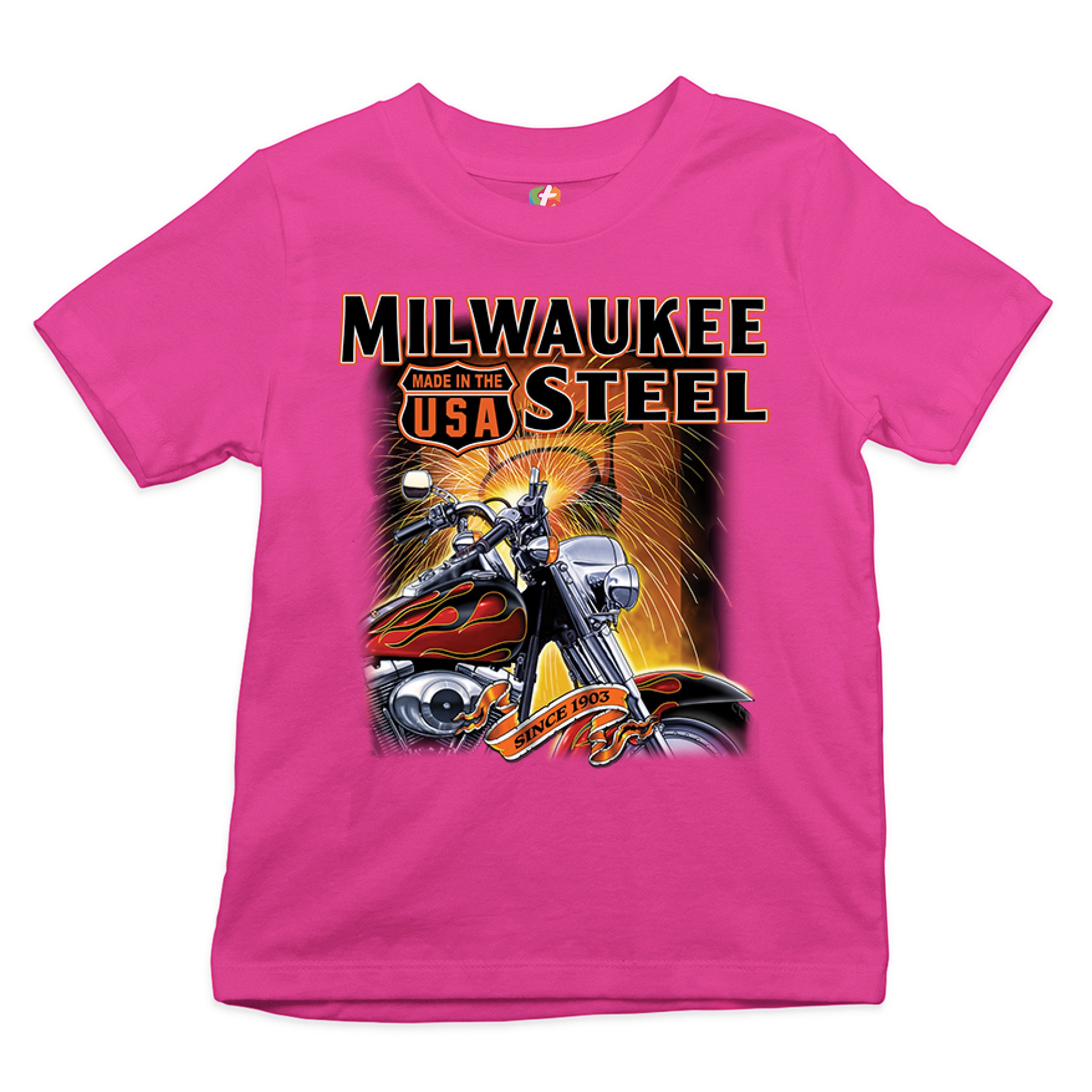 Milwaukee Steel Youth T-shirt Route 66 Motorcycle Chopper Bobber Biker Kids - Picture 26 of 29