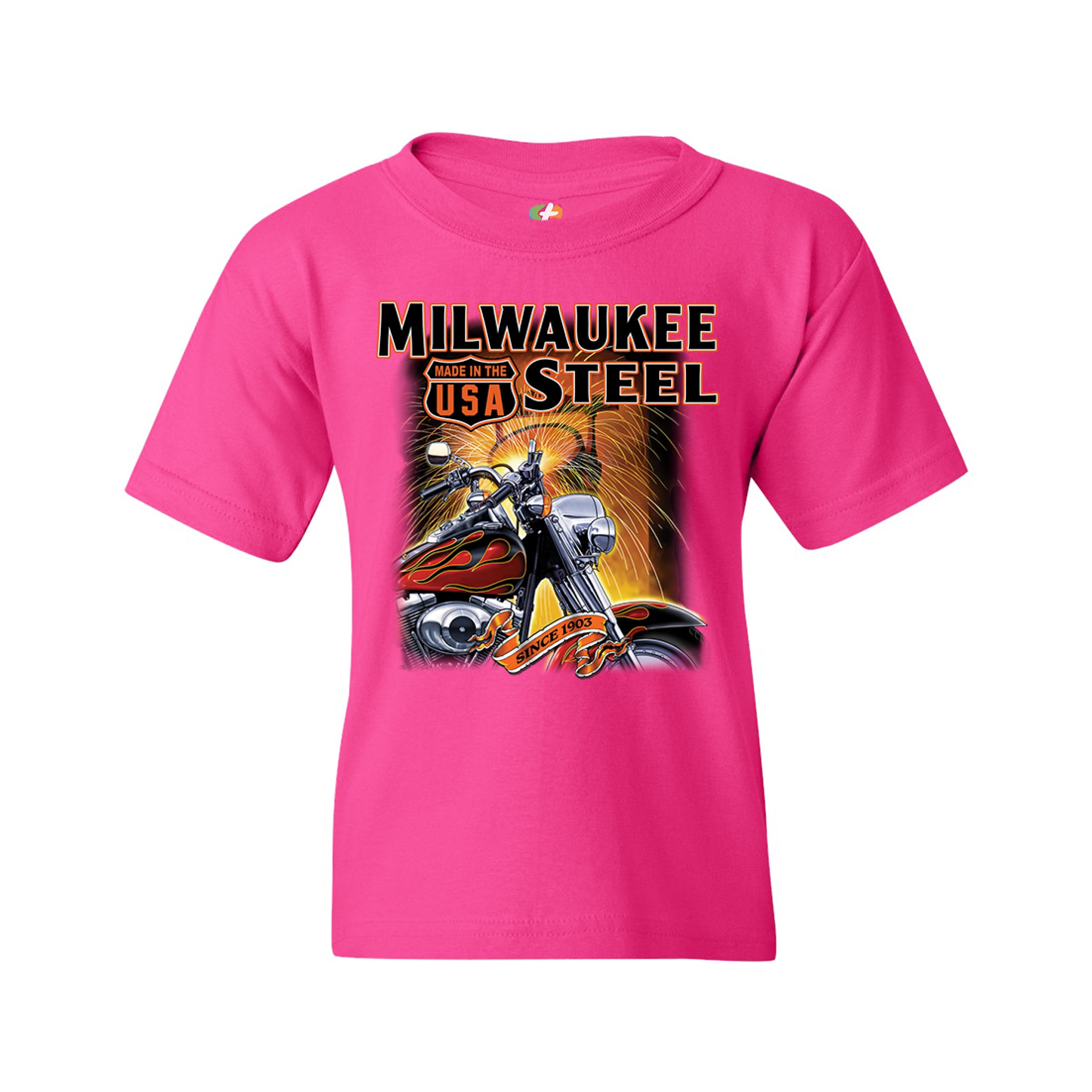 Milwaukee Steel Youth T-shirt Route 66 Motorcycle Chopper Bobber Biker Kids - Picture 27 of 29