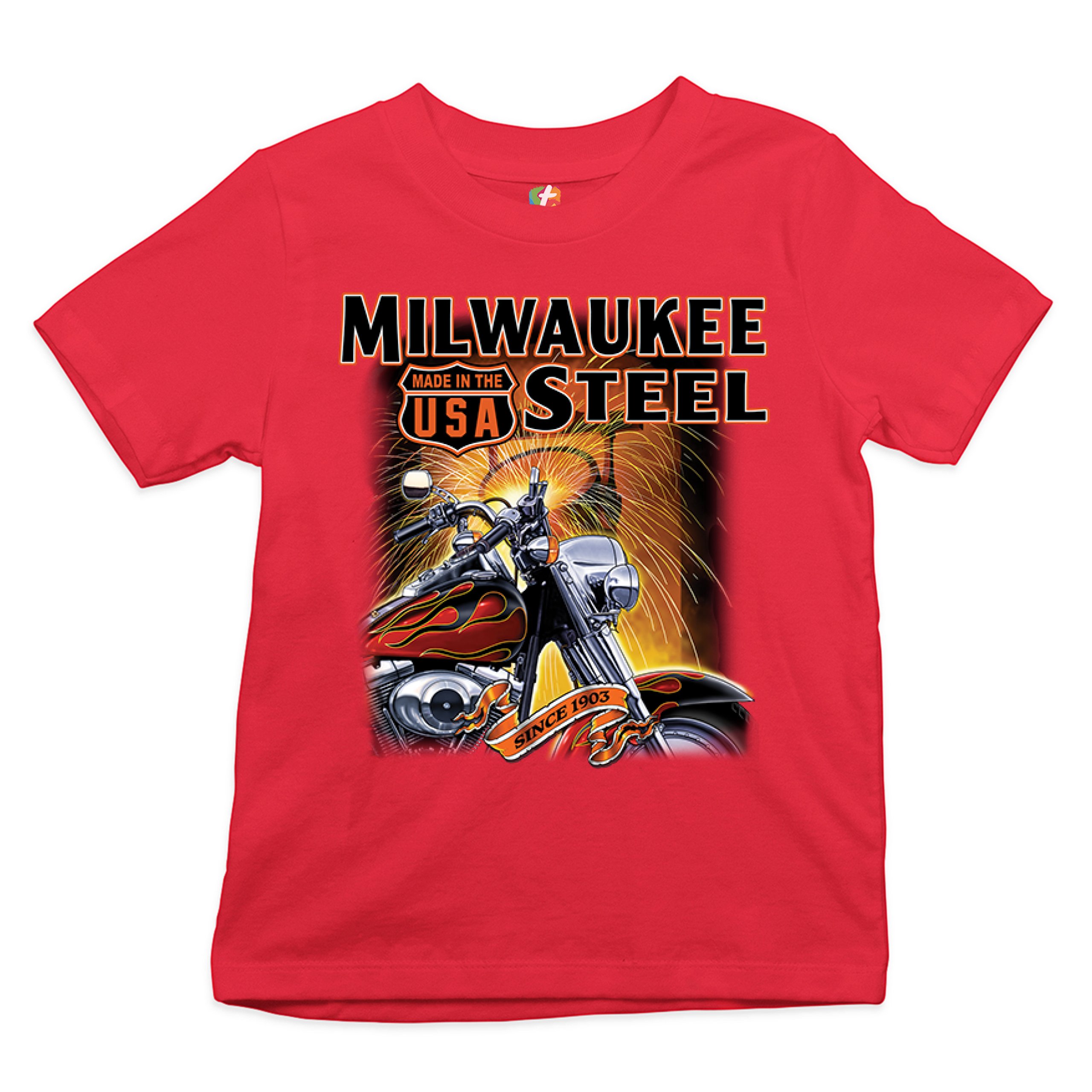 Milwaukee Steel Youth T-shirt Route 66 Motorcycle Chopper Bobber Biker Kids - Picture 10 of 29