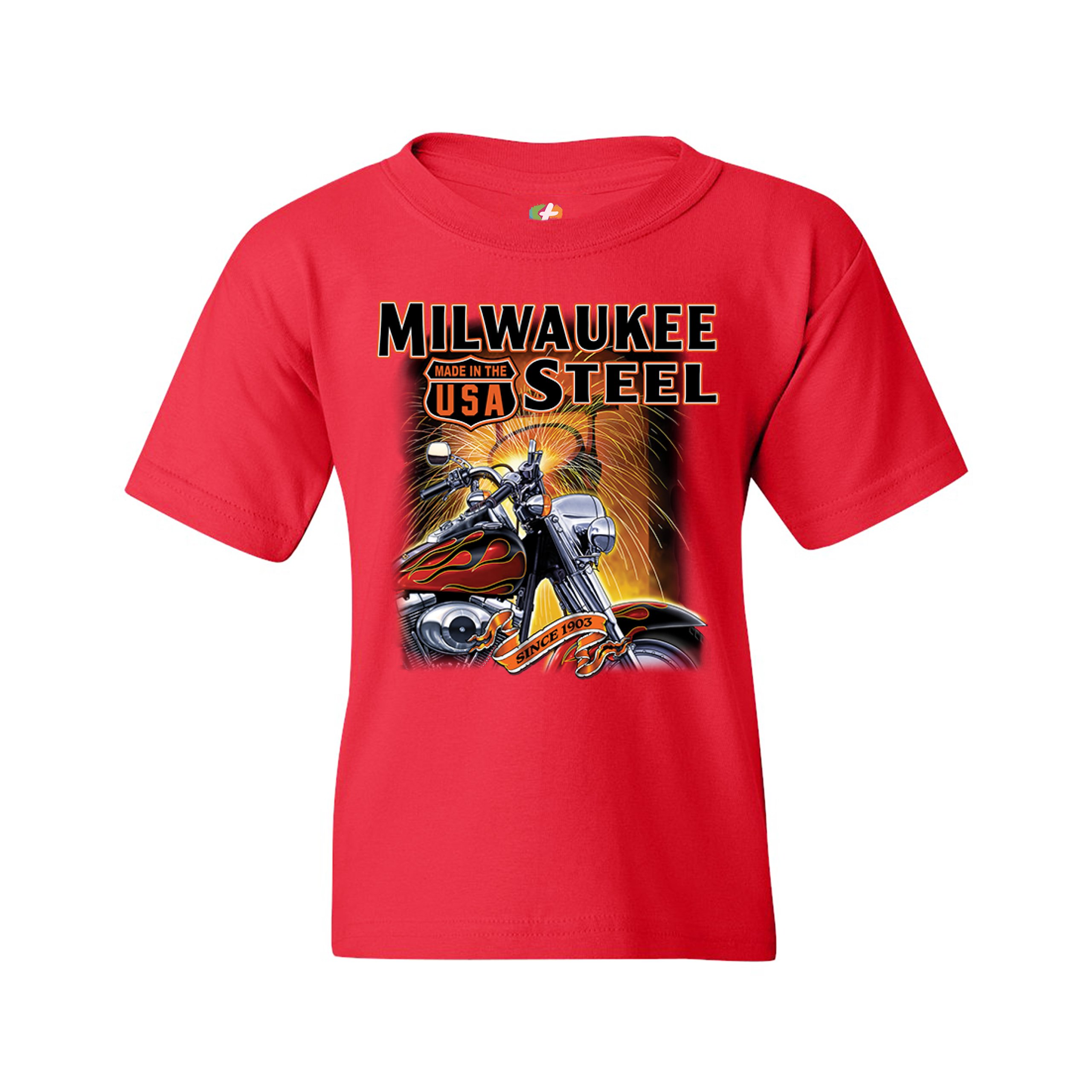 Milwaukee Steel Youth T-shirt Route 66 Motorcycle Chopper Bobber Biker Kids - Picture 11 of 29