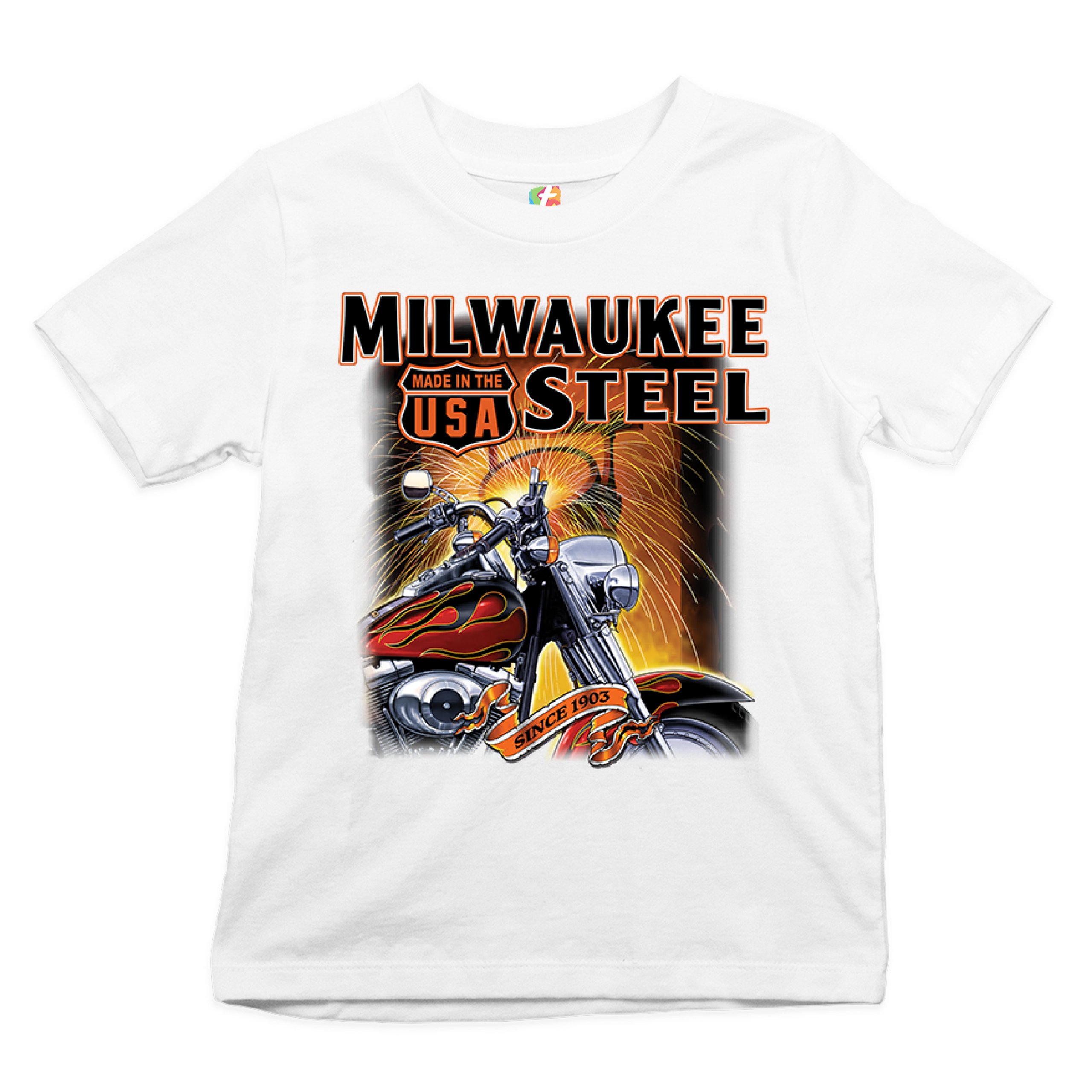 Milwaukee Steel Youth T-shirt Route 66 Motorcycle Chopper Bobber Biker Kids - Picture 14 of 29