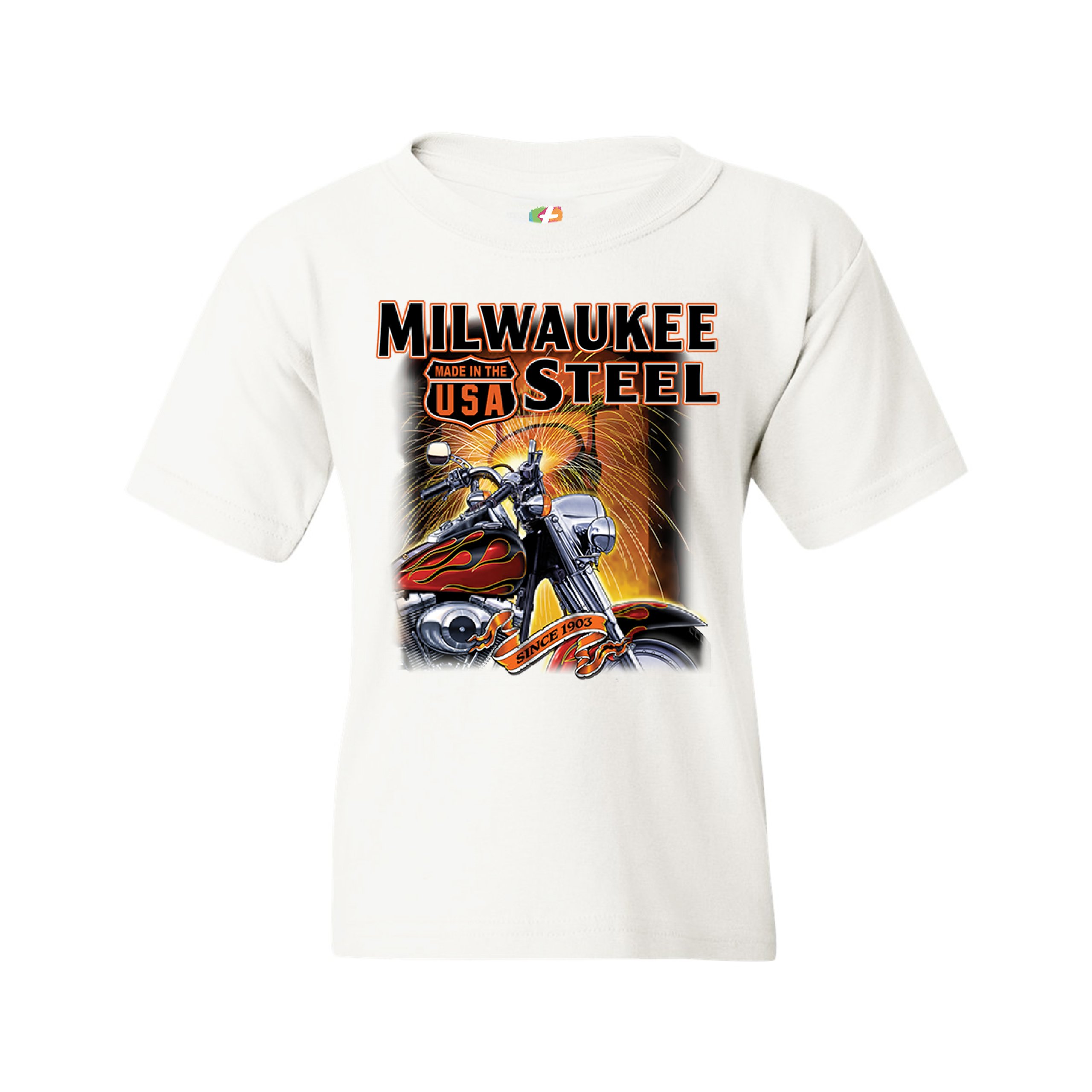 Milwaukee Steel Youth T-shirt Route 66 Motorcycle Chopper Bobber Biker Kids - Picture 15 of 29