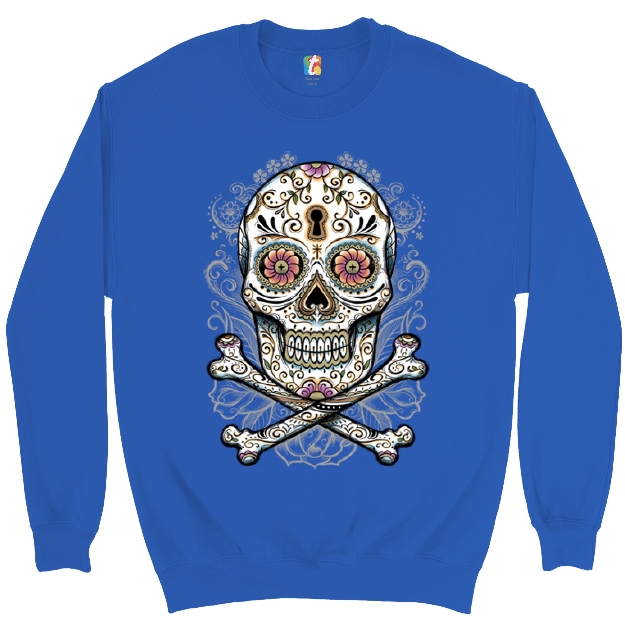 Calavera Sugar Skull Sweatshirt Mexican Day of the Dead Dia de Muertos Crewneck - Picture 32 of 36