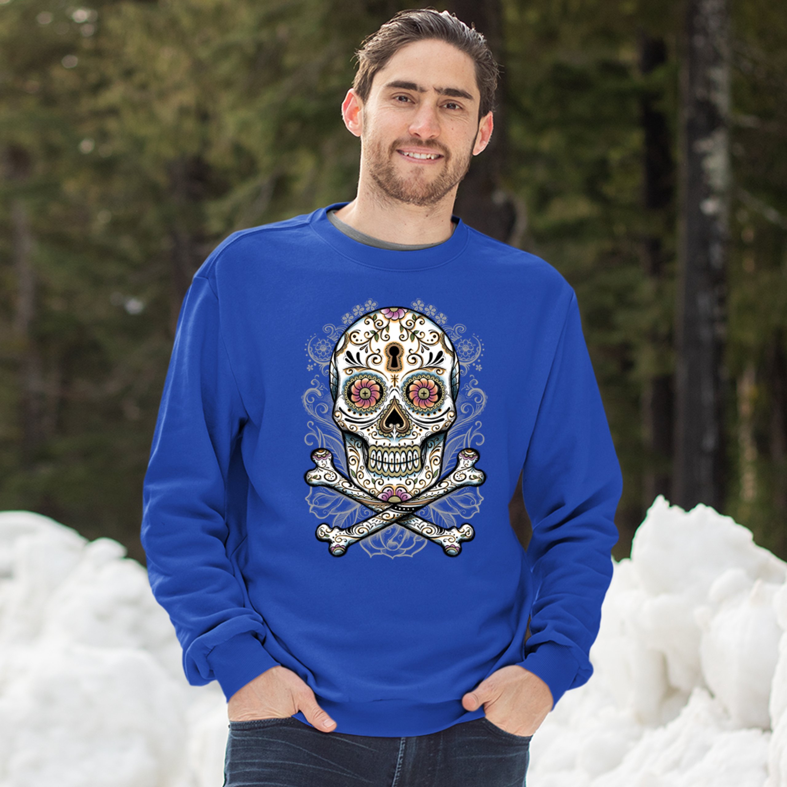 Calavera Sugar Skull Sweatshirt Mexican Day of the Dead Dia de Muertos Crewneck - Picture 35 of 36