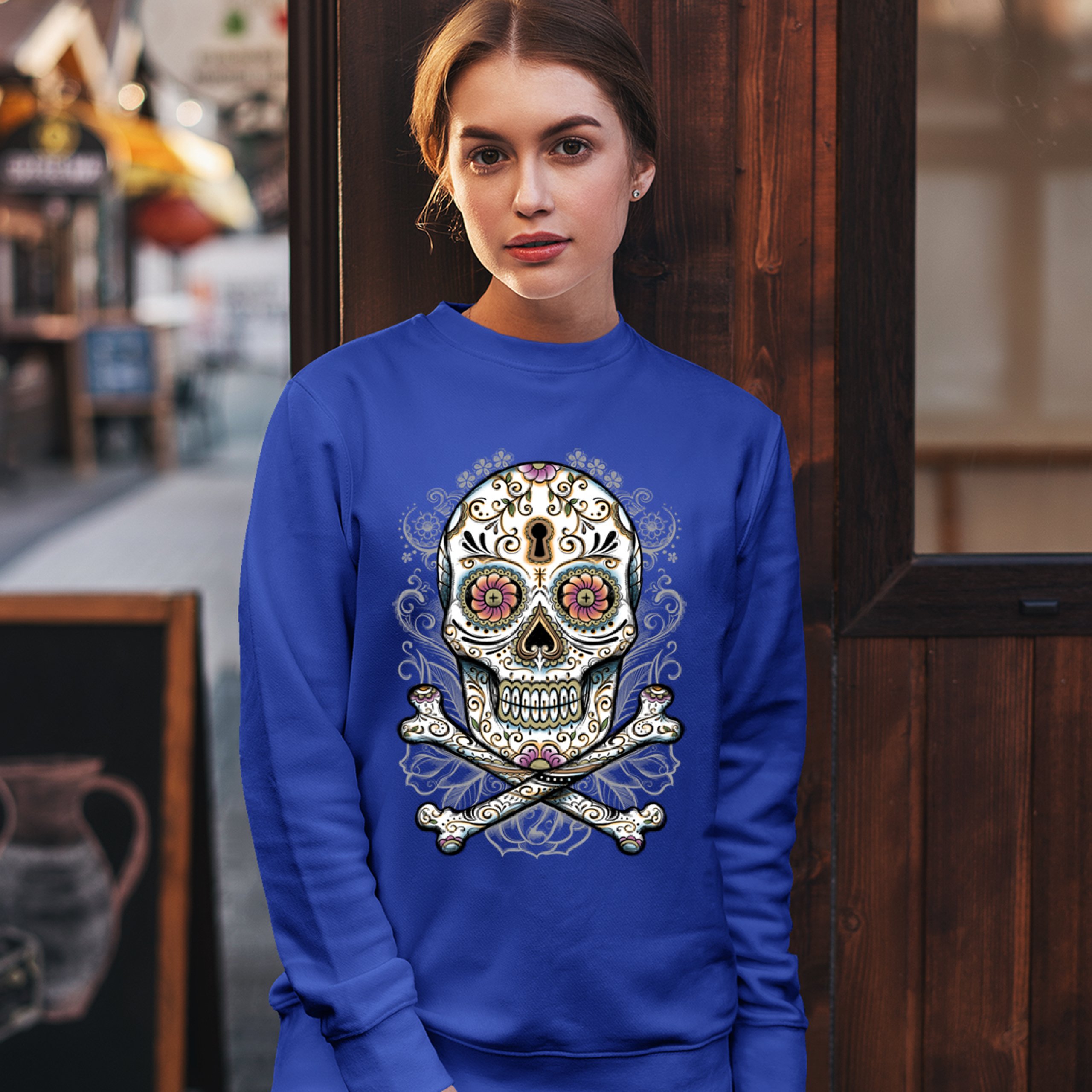 Calavera Sugar Skull Sweatshirt Mexican Day of the Dead Dia de Muertos Crewneck - Picture 36 of 36