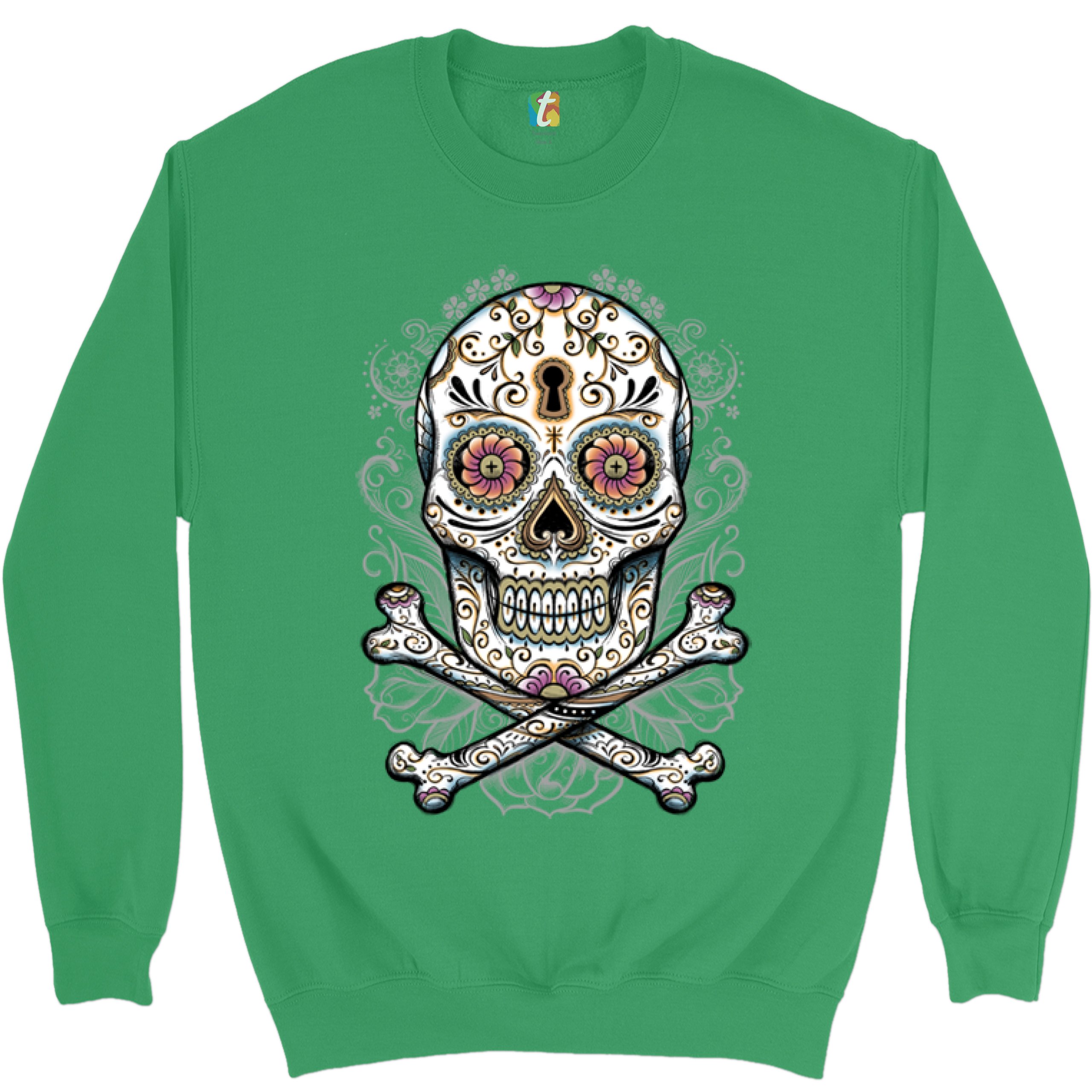 Calavera Sugar Skull Sweatshirt Mexican Day of the Dead Dia de Muertos Crewneck - Picture 27 of 36