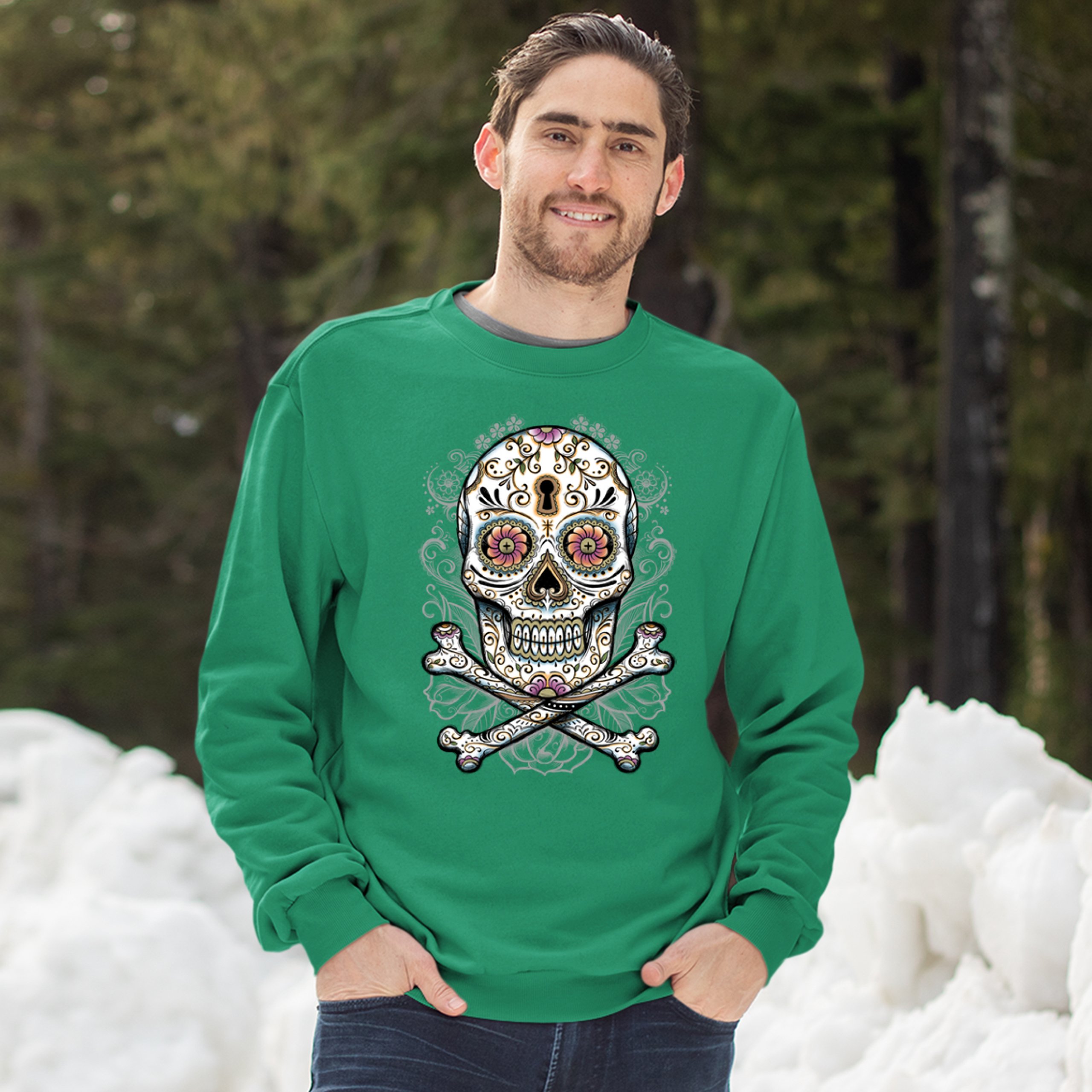 Calavera Sugar Skull Sweatshirt Mexican Day of the Dead Dia de Muertos Crewneck - Picture 30 of 36