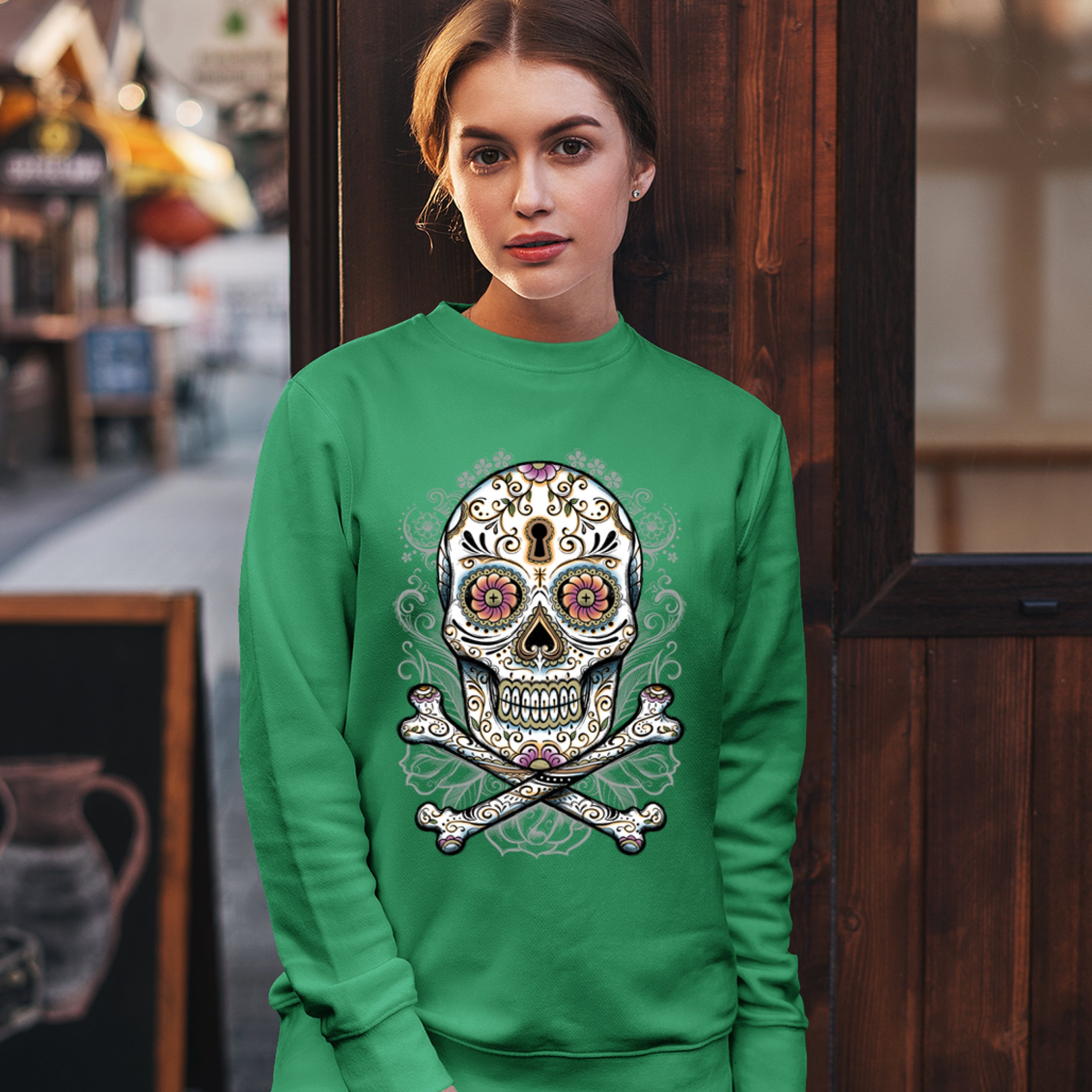 Calavera Sugar Skull Sweatshirt Mexican Day of the Dead Dia de Muertos Crewneck - Picture 31 of 36