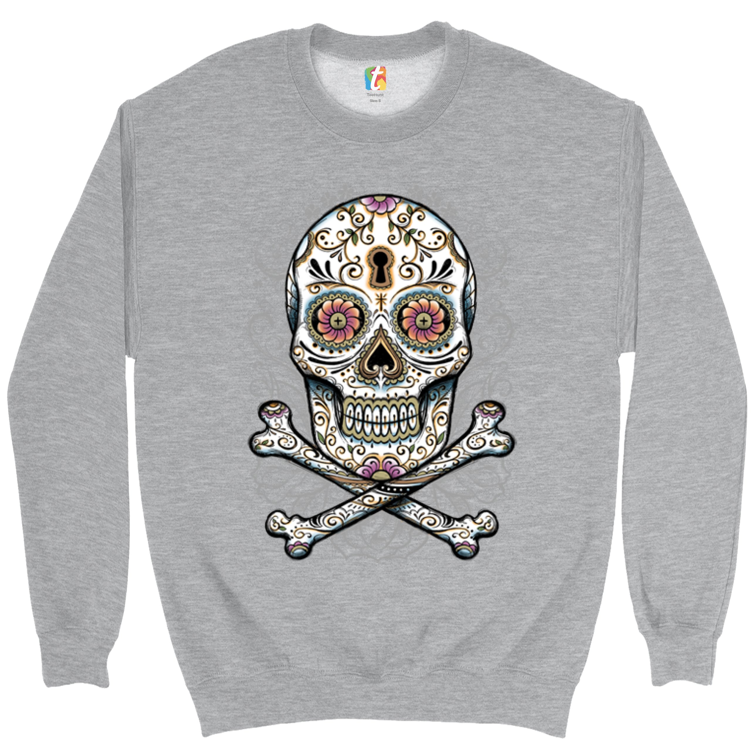 Calavera Sugar Skull Sweatshirt Mexican Day of the Dead Dia de Muertos Crewneck - Picture 7 of 36
