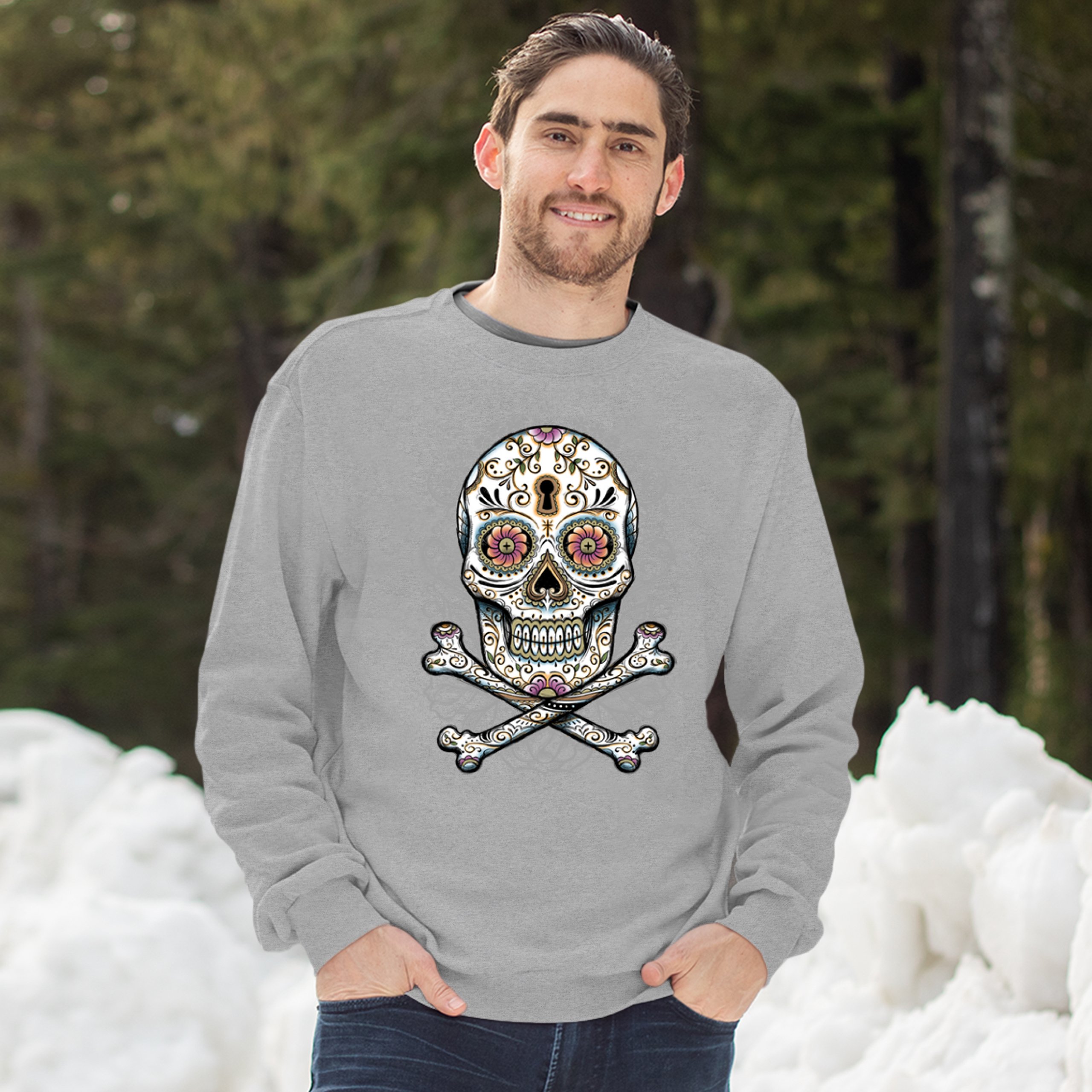 Calavera Sugar Skull Sweatshirt Mexican Day of the Dead Dia de Muertos Crewneck - Picture 10 of 36