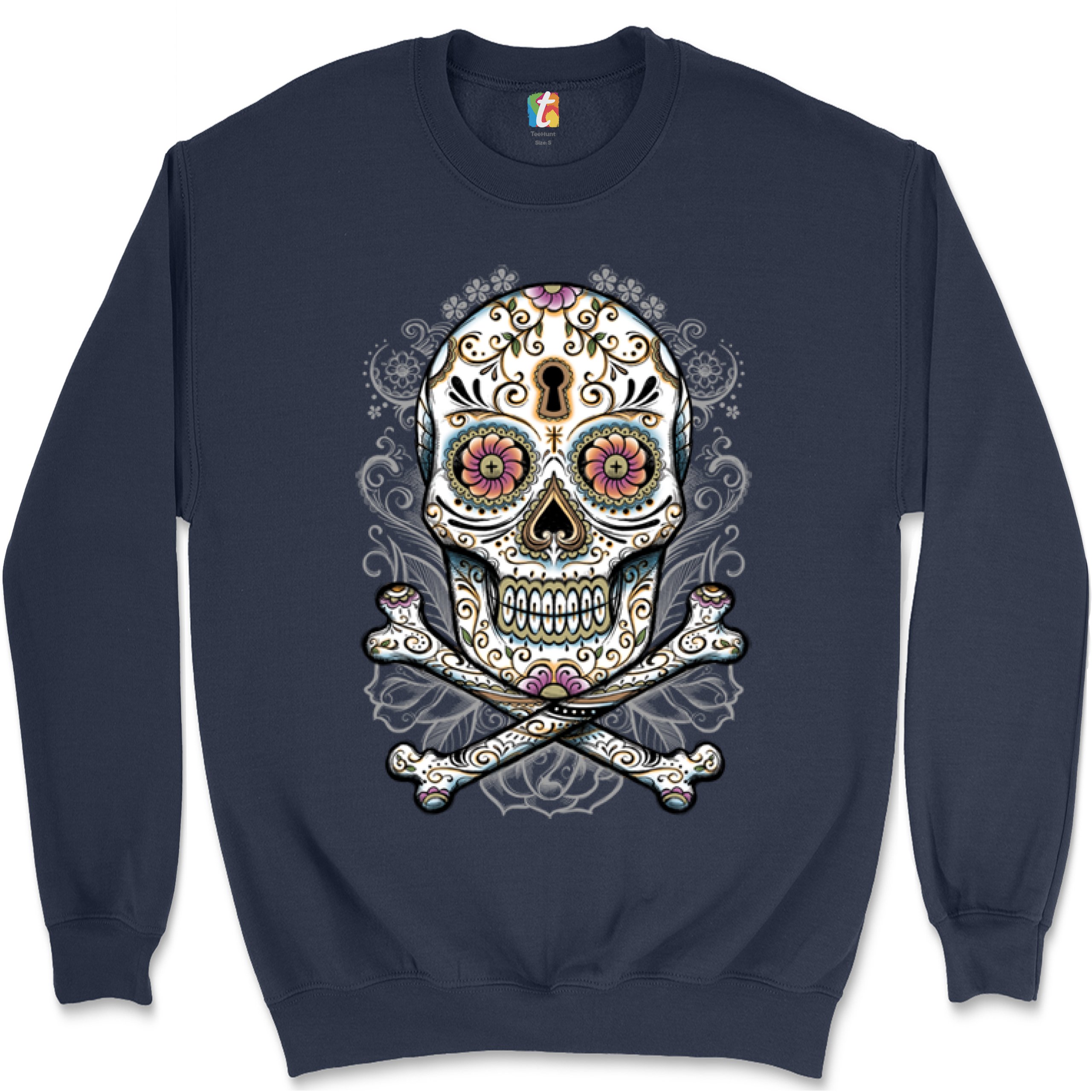 Calavera Sugar Skull Sweatshirt Mexican Day of the Dead Dia de Muertos Crewneck - Picture 22 of 36